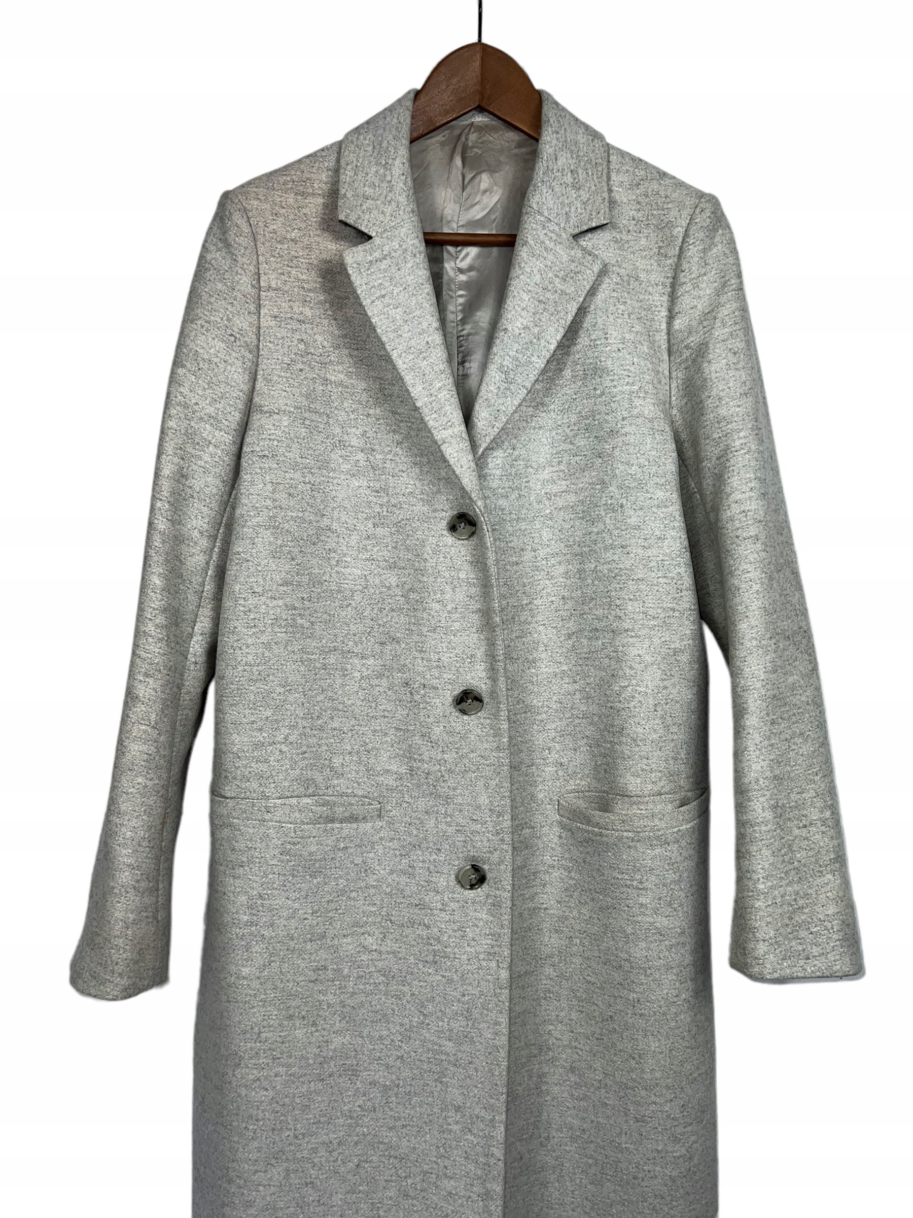 COS Klasyczny PŁASZCZ WEŁNA CASHMERE GREY-L Kaptur bez kaptura