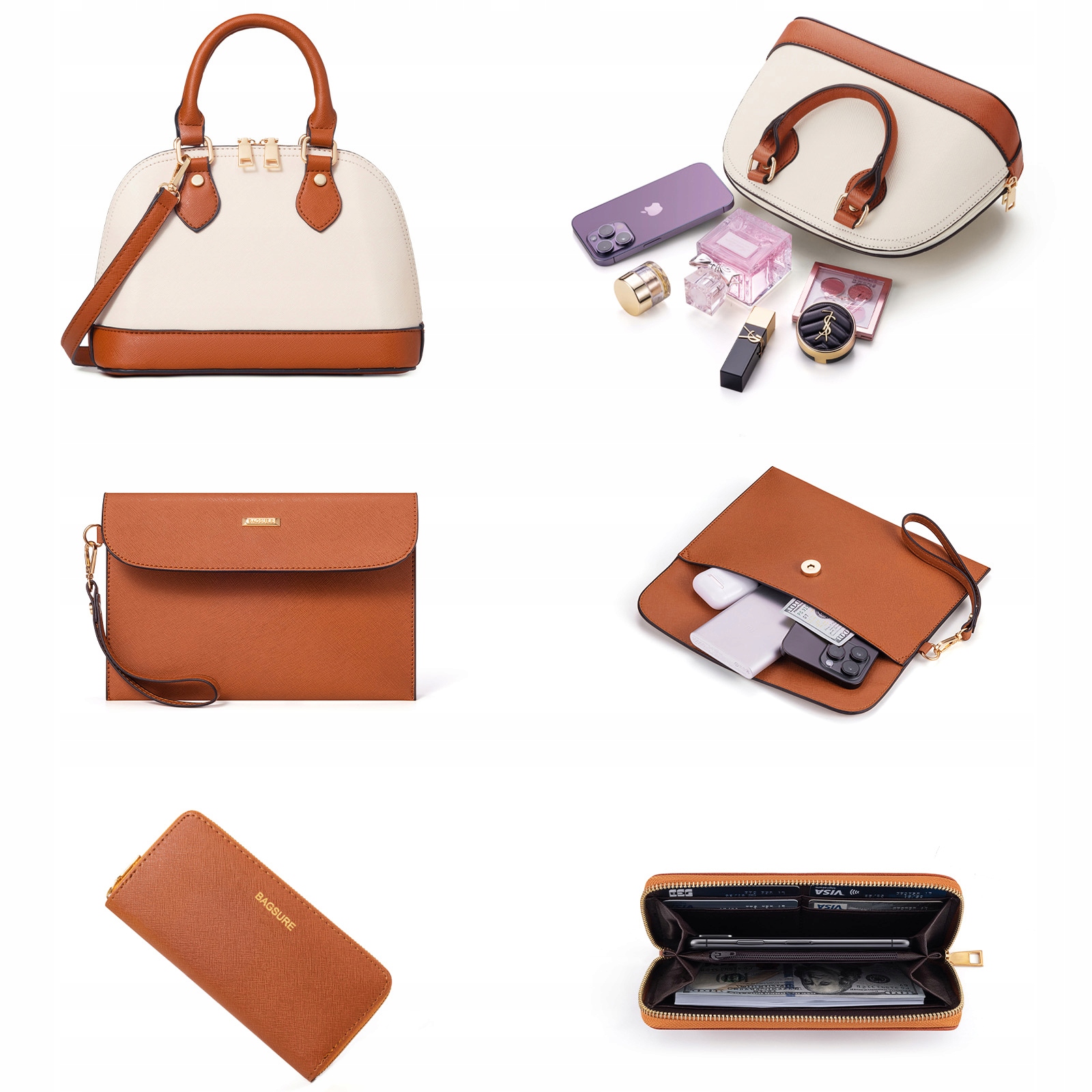 PORTFELE I TOREBKI DAMSKIE TORBY NA RAMIĘ TOTE BAGS SATCHEL ZESTAW 4 SZTUKI Wielkość duża (mieszcząca A4)