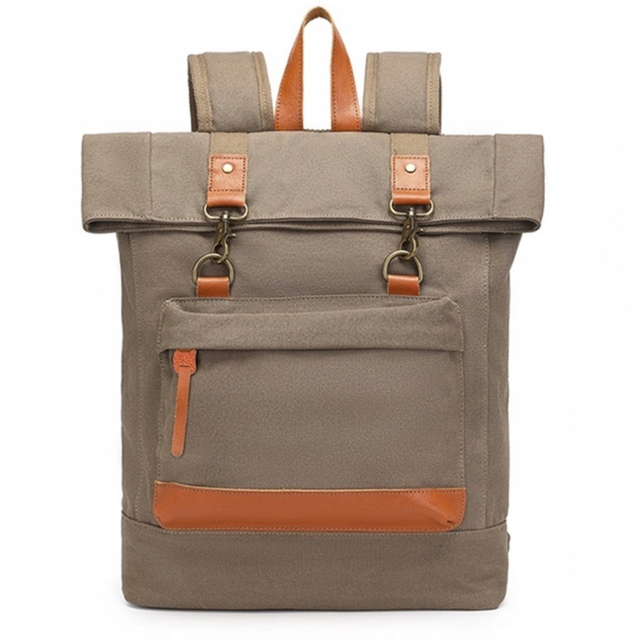 Batoh Vintage Retro Dámský Školní A4 Khaki Roll Top Plátěný Arizona