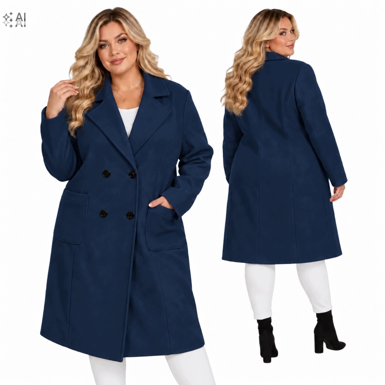 Dámský kabát Námořnická Modrá Klasický Elegance v moderním provedení 48 50 4xl 5