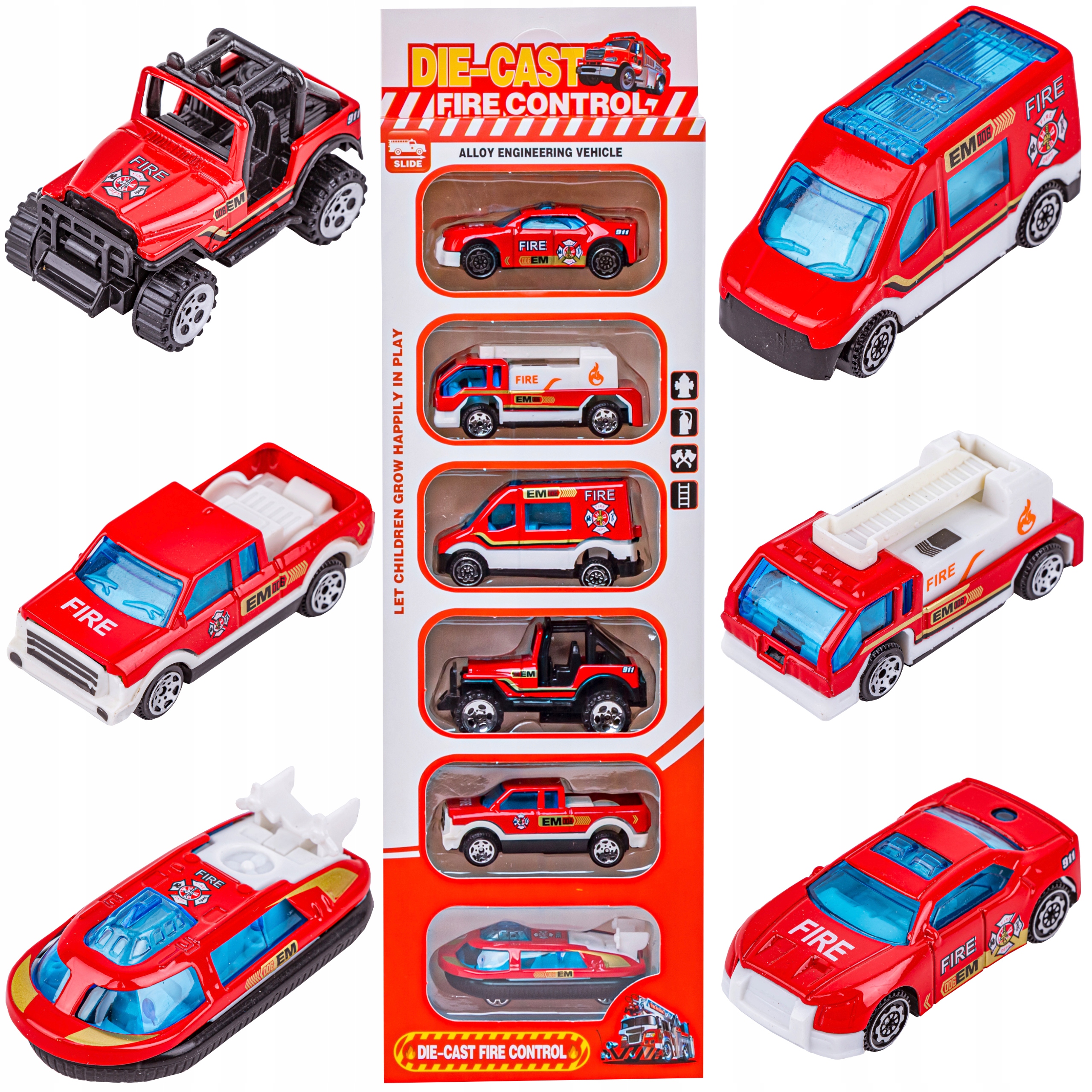 ZESTAW RESORAKÓW Samochodziki dla Dzieci STRAŻ POŻARNA 6 Samochodzików