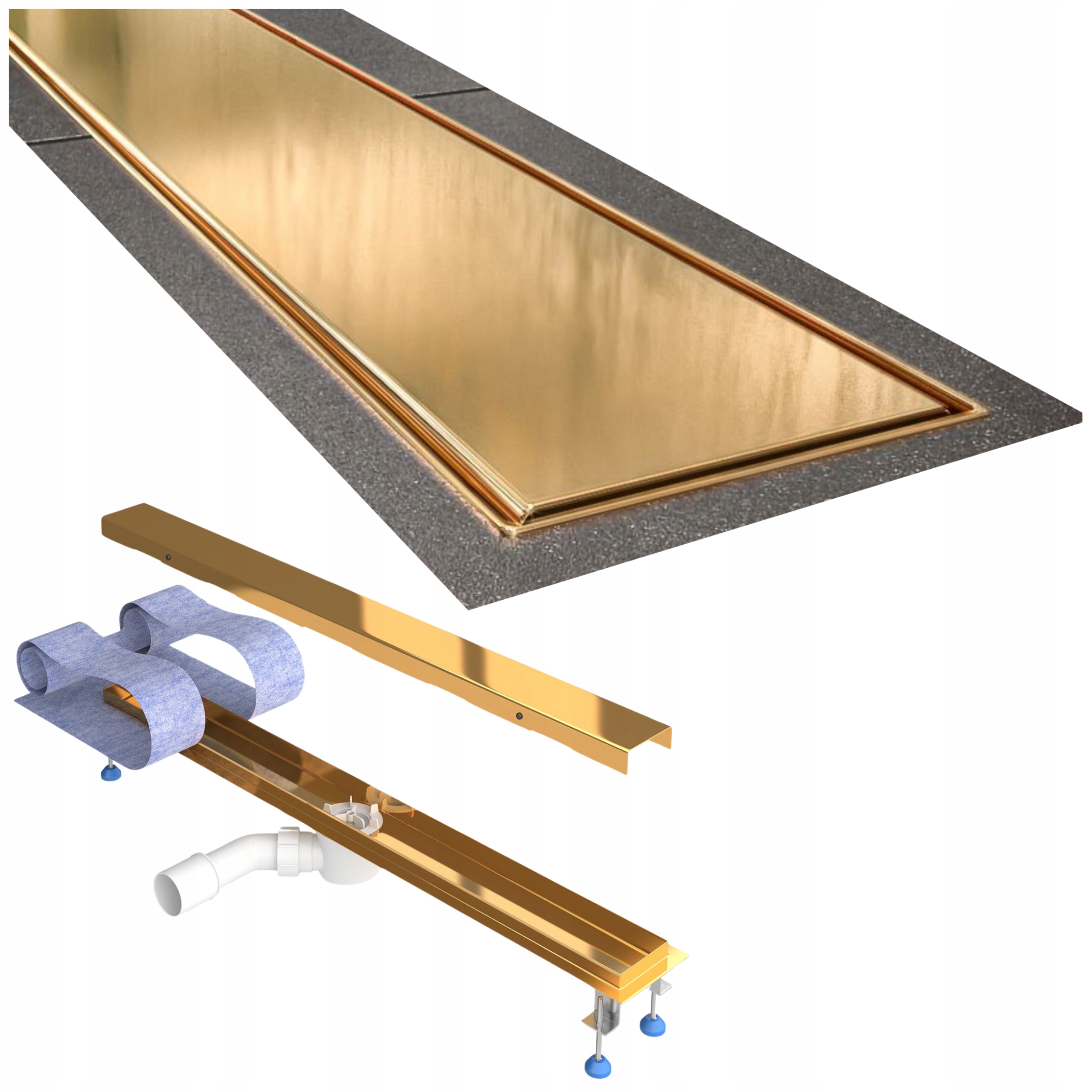 Lineárny odtok 100 cm zlatý, kompletný set, vysoká kvalita Waterway