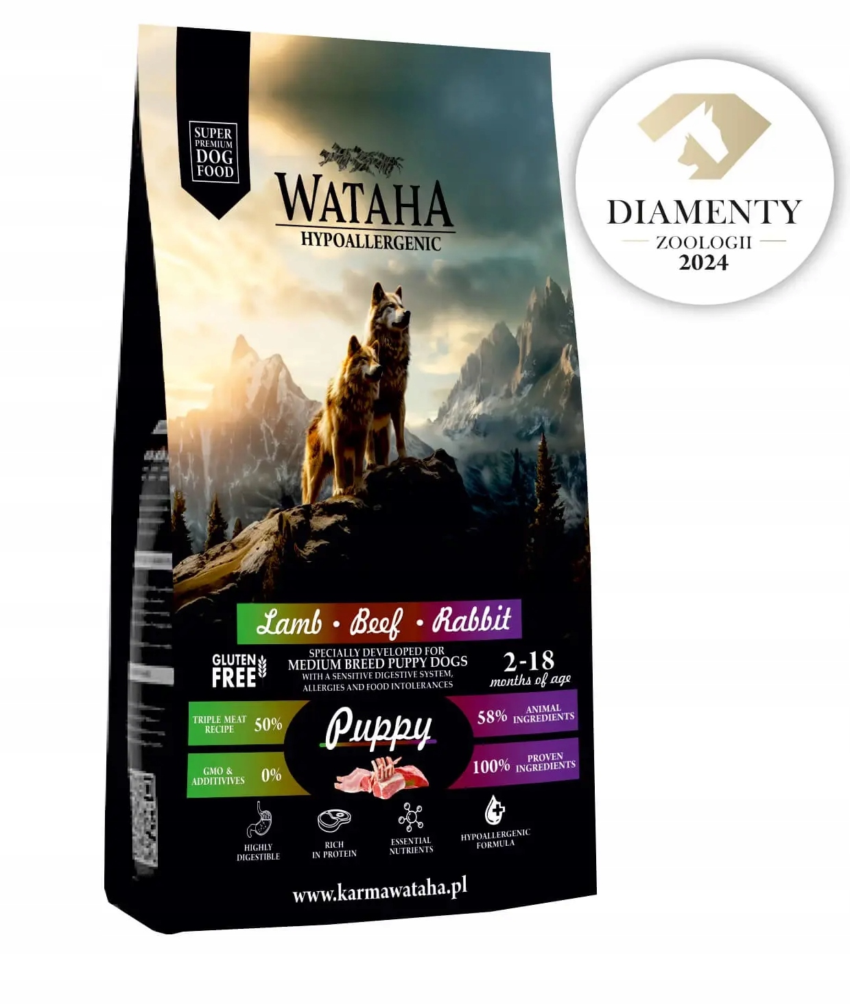 Wataha Hypoallergenic Puppy Lamb Beef Rabbit 6 kg Rasy średnie i duże