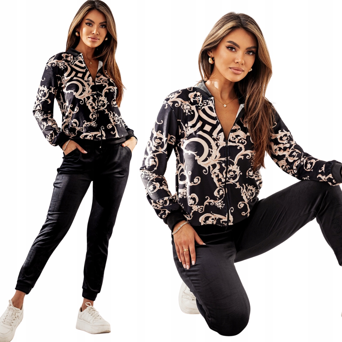 Velurový teplákovka dámský bez kapuce Módní velurový tepláková souprava 8252 L/XL