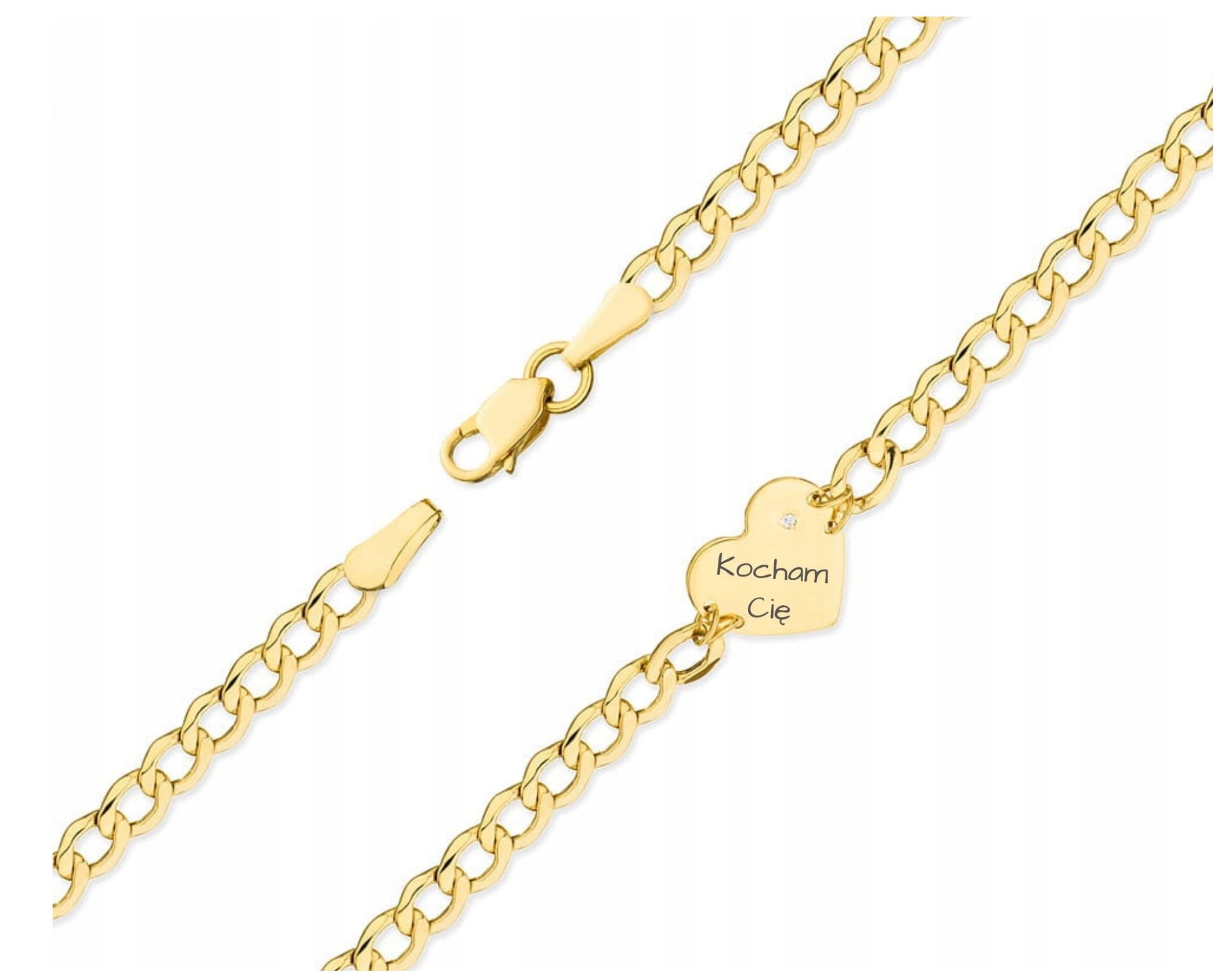 Zlatý Náramek Srdce Briliant 585 Gravírování Miluji Tě Diamant