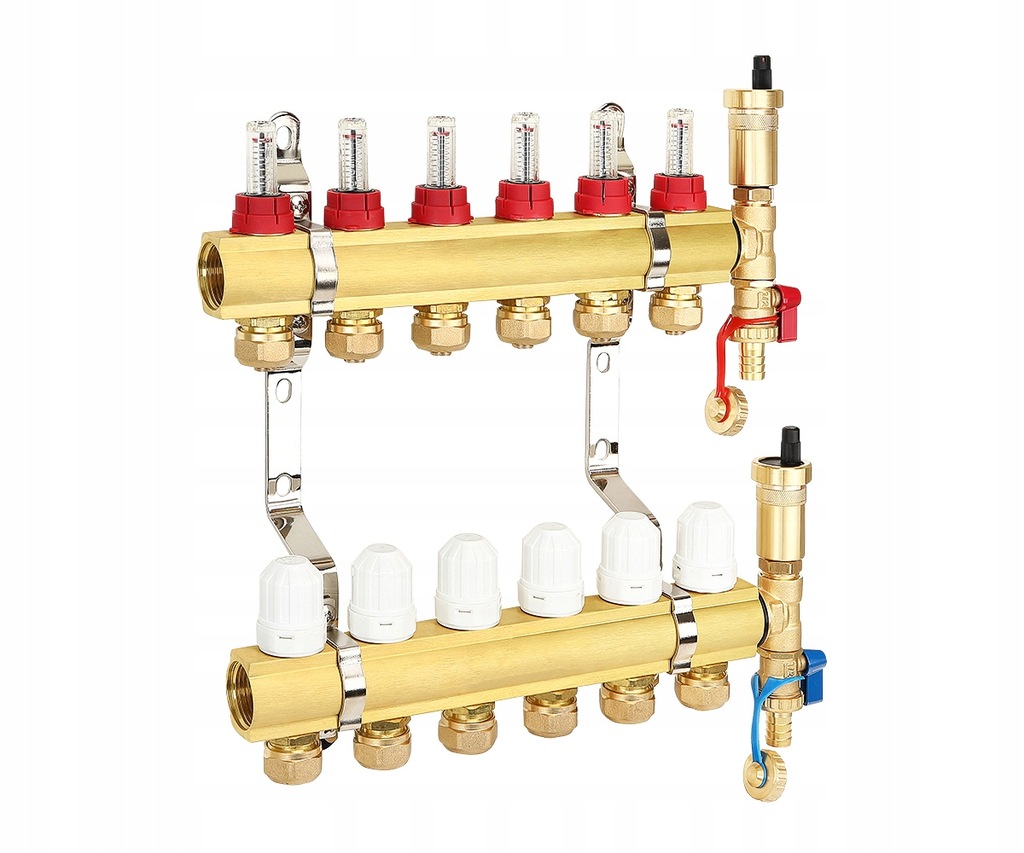Rozdělovač 6 Okruhů Podlahového Vytápění Pro Mosazné Spojky Podlahového Vytápění