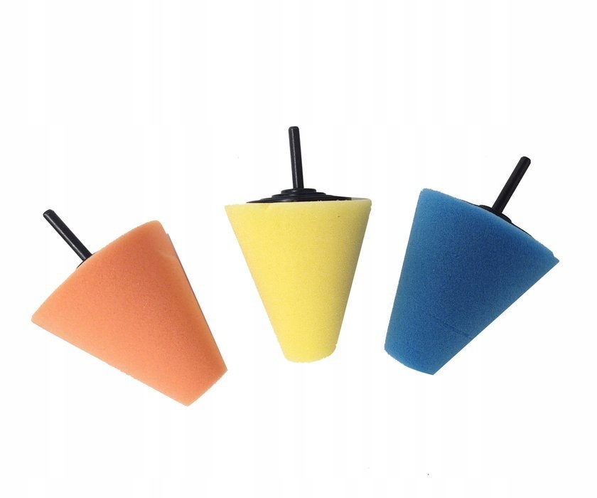 Zestaw 3szt gąbki pady stożkowe stożki polerskie do polerowania metalu felg