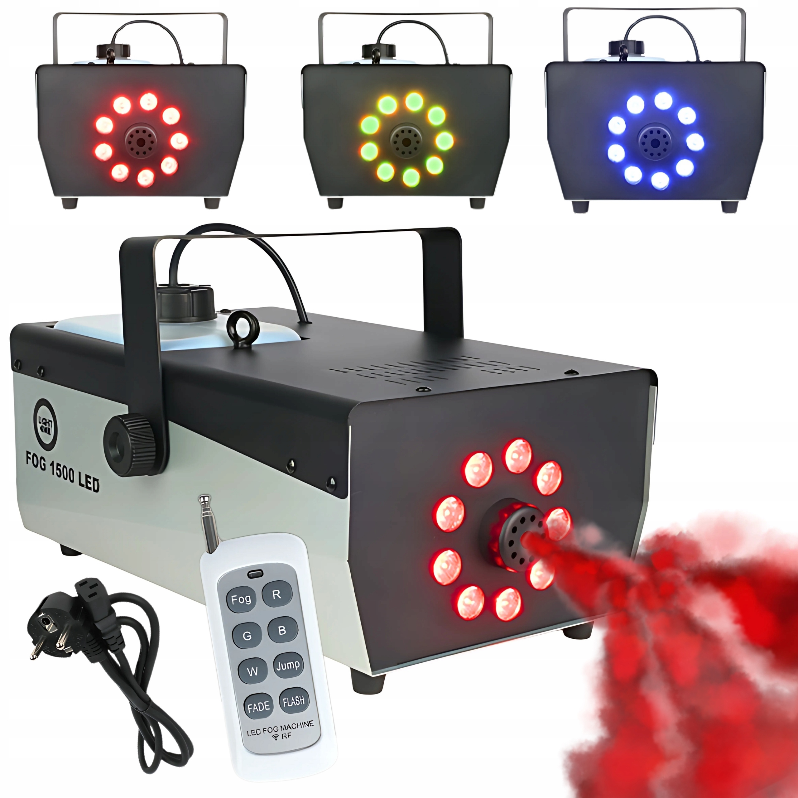 Wytwornica Dymu Mgły Maszyna Do Dymu Dymiarka 1500W 8 Diod Led Rgb Pilot