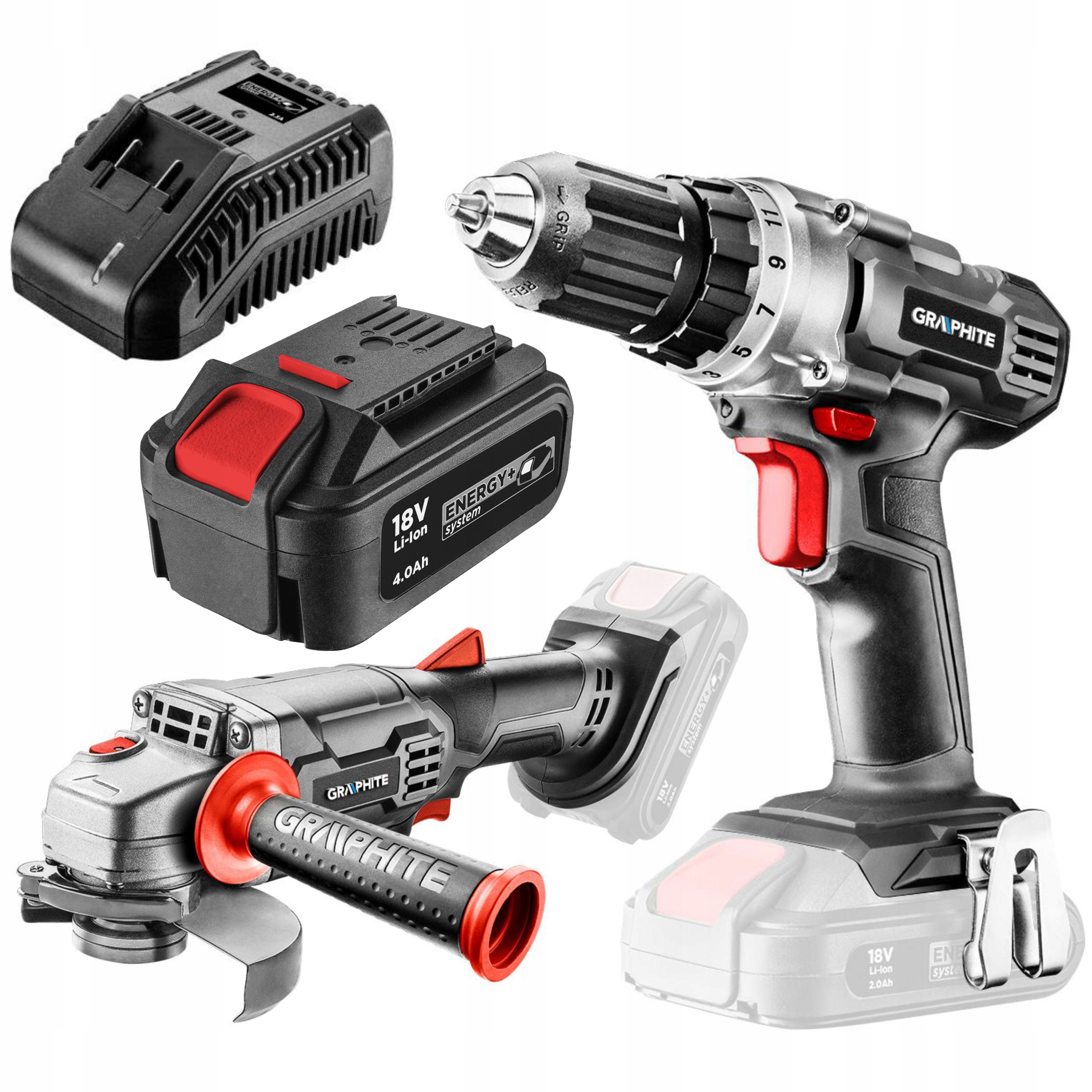 GRAPHITE WKRETARKA SZLIFIERKA ZESTAW 18V 4Ah
