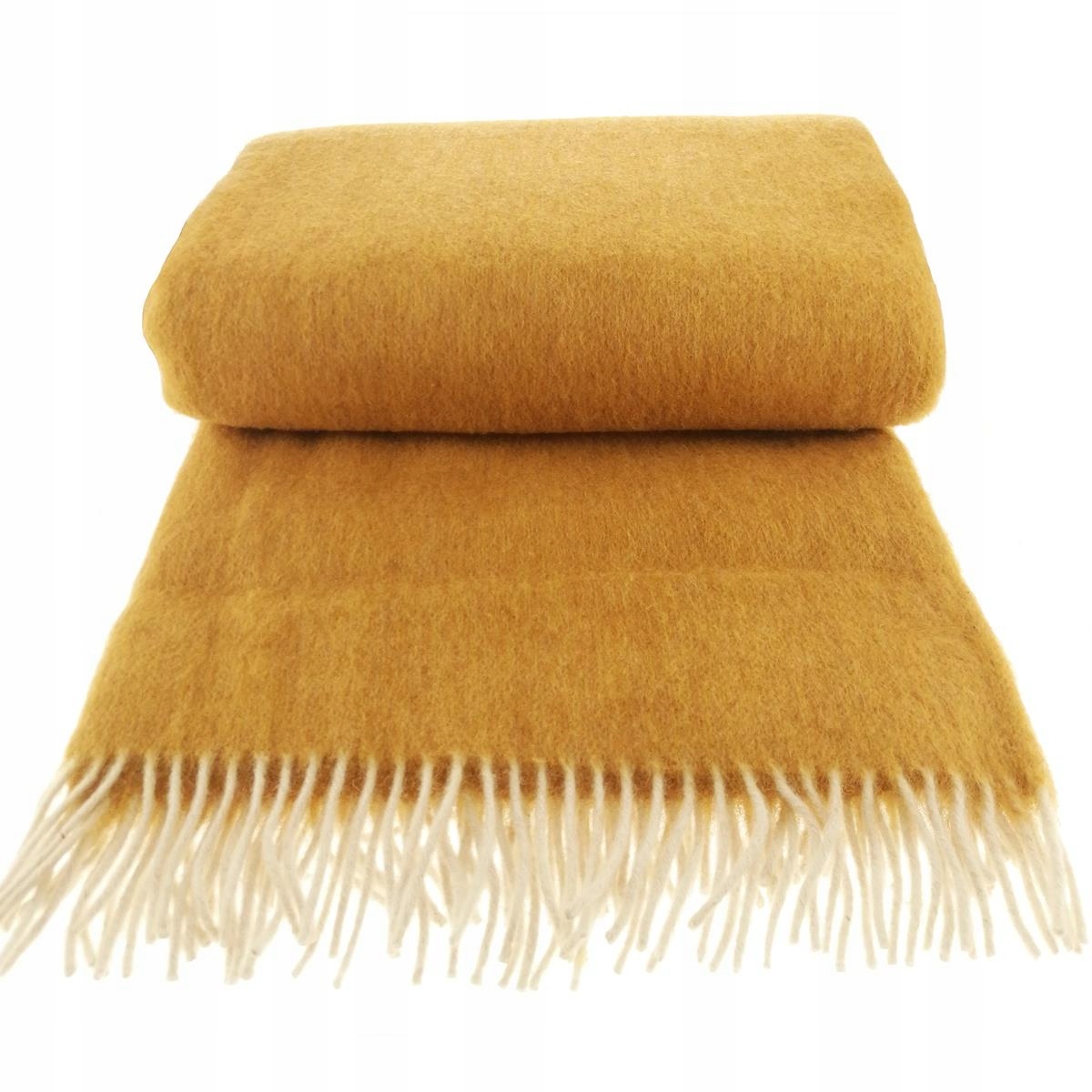 

Koc wełniany z frędzlami 155x205 100% Wełna miód