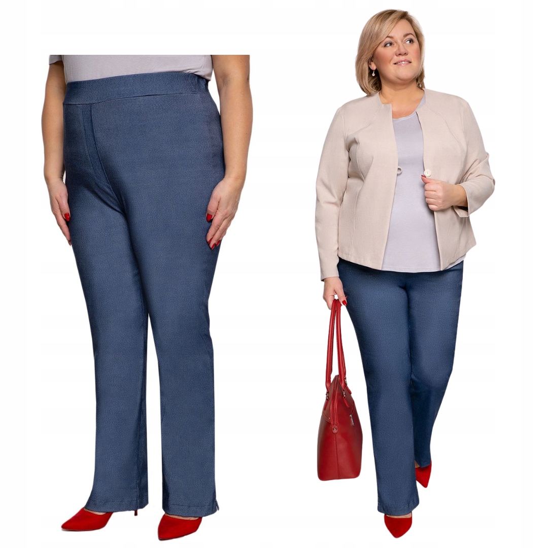 Jednoduché kalhoty s velmi vysokým pasem, modré 50