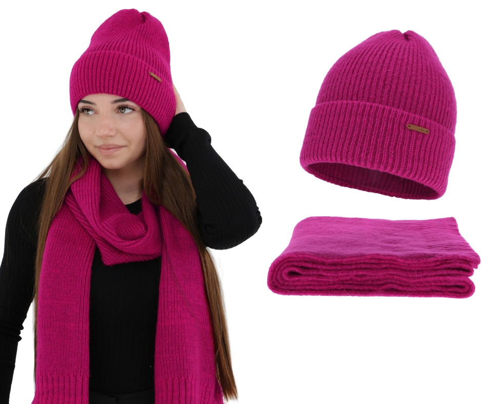 Dámský komplet čepice a zimní šála s vlnou Merino