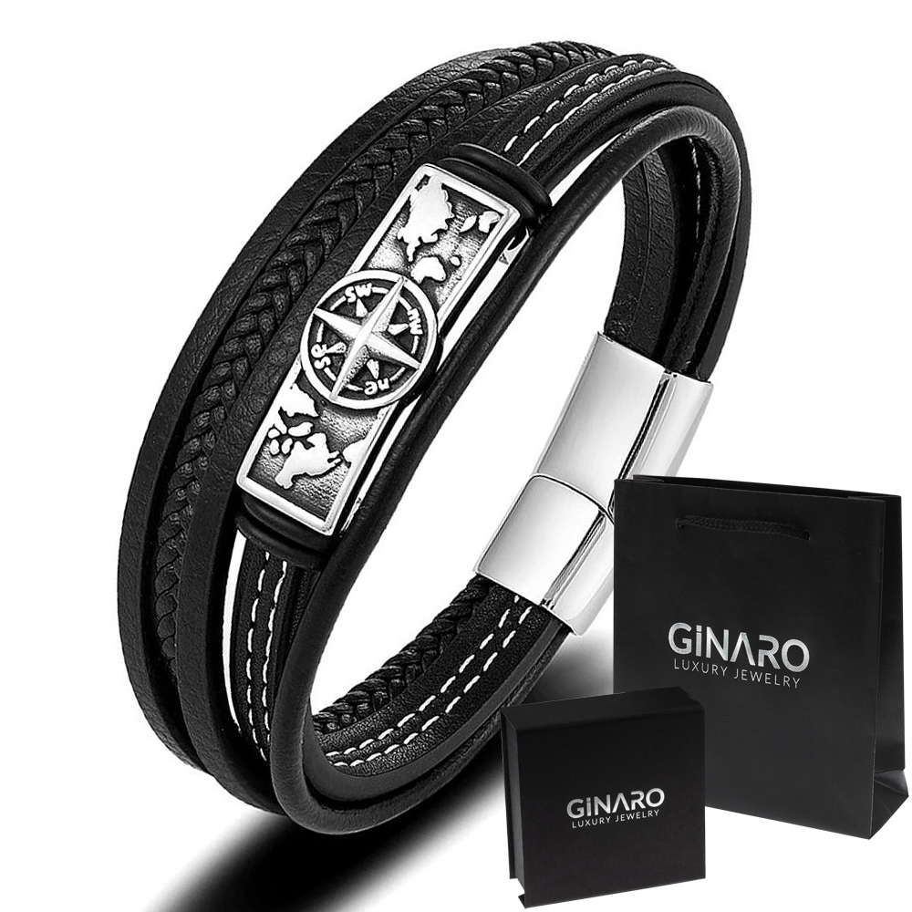 BRANSOLETKA ZE SKÓRY NATURALNEJ Z MOTYWEM KOMPASU