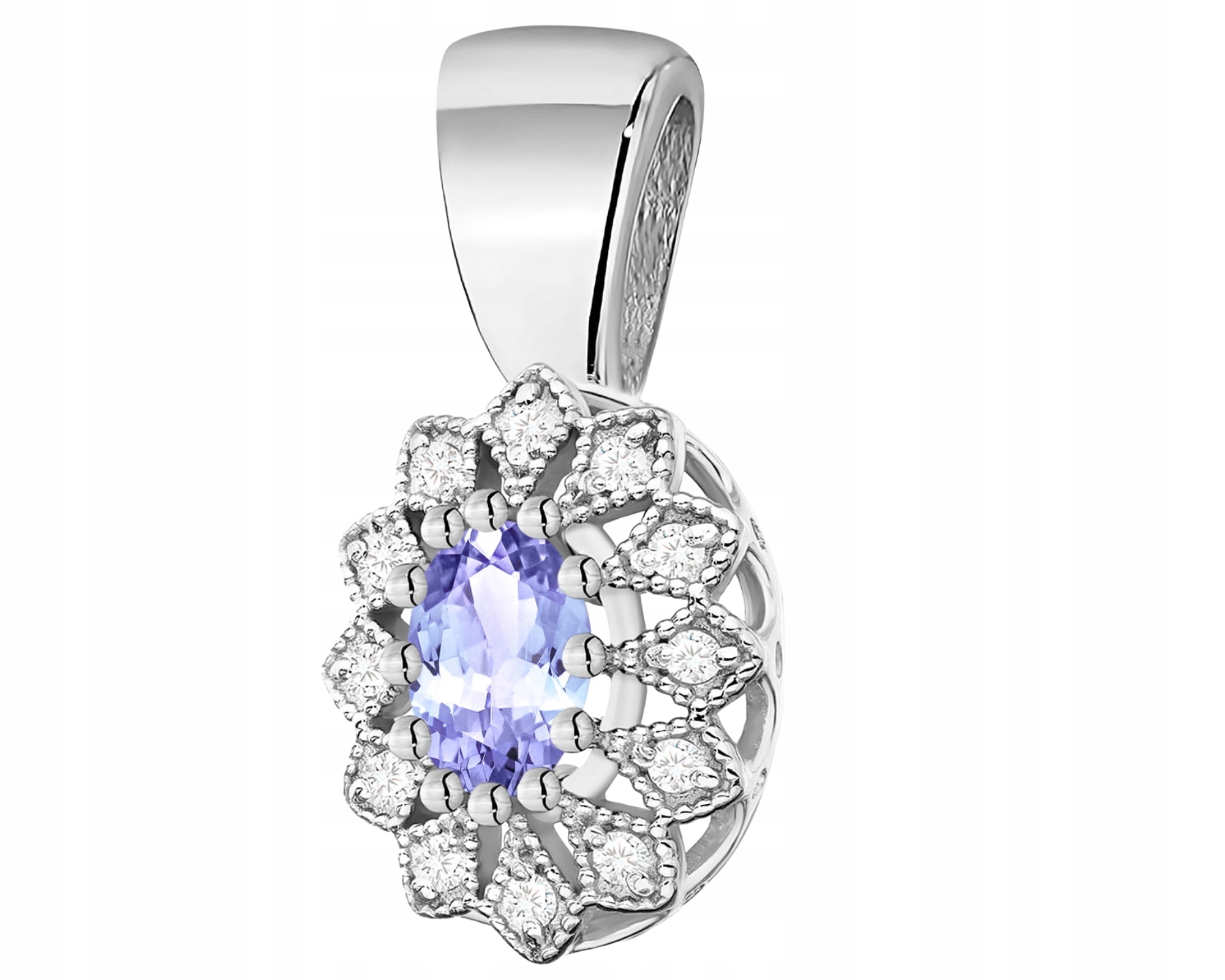Bílý zlatý přívěsek s tanzanitem a brilianty, zlato 585 Dárek Gravírování