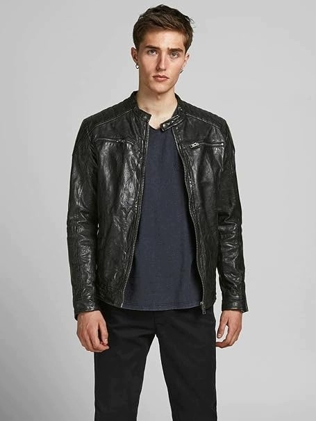 Jack Jones Pánská Kožená Černá Bunda Na Zip, Velikost 7FA