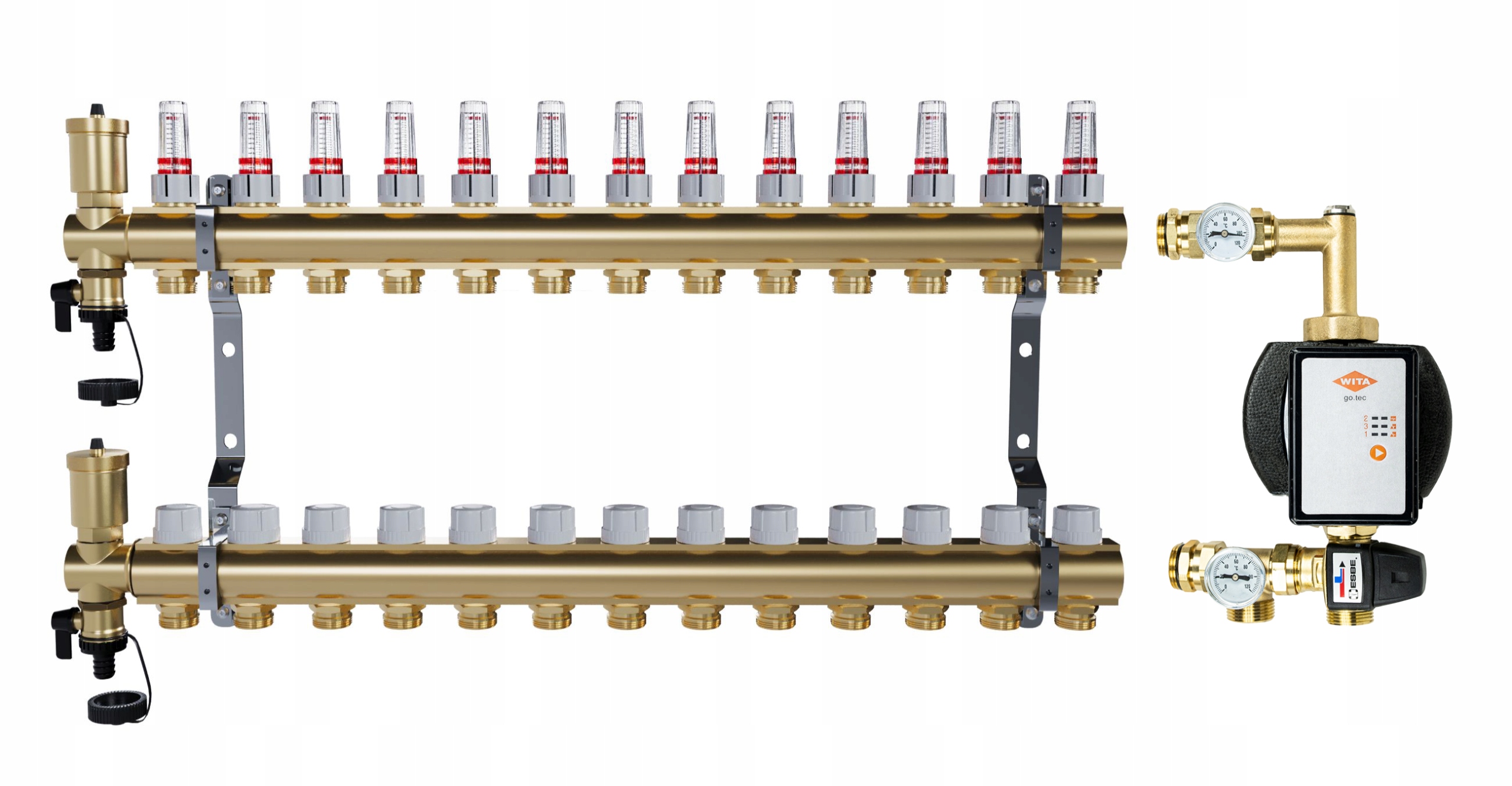 Rozdělovač pro podlahu 13 sekcí mosazný pro vytápění Čerpadlo Wita