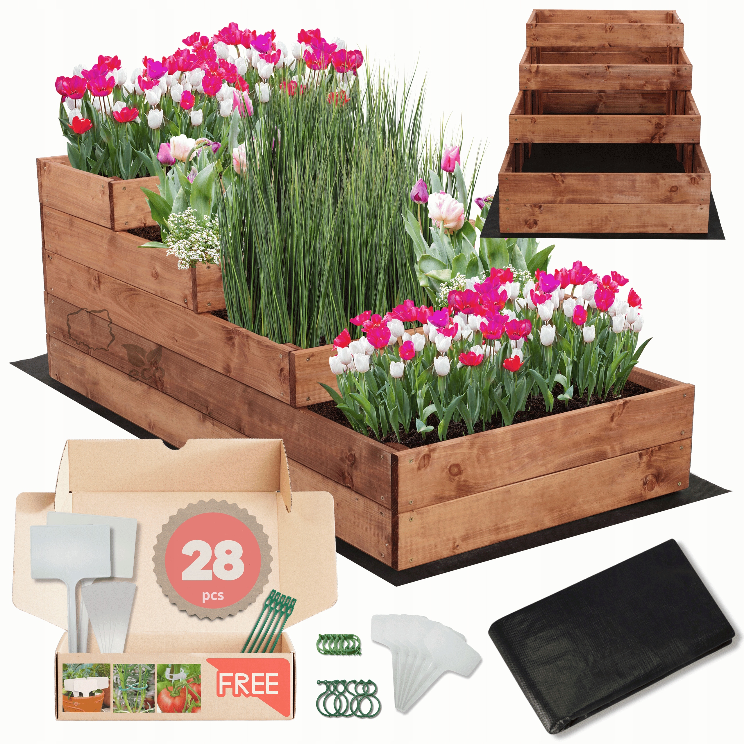 Zeleninový Záhon dřevěná truhla, kaskádový květináč, záhon, impregnace, 45x60x120