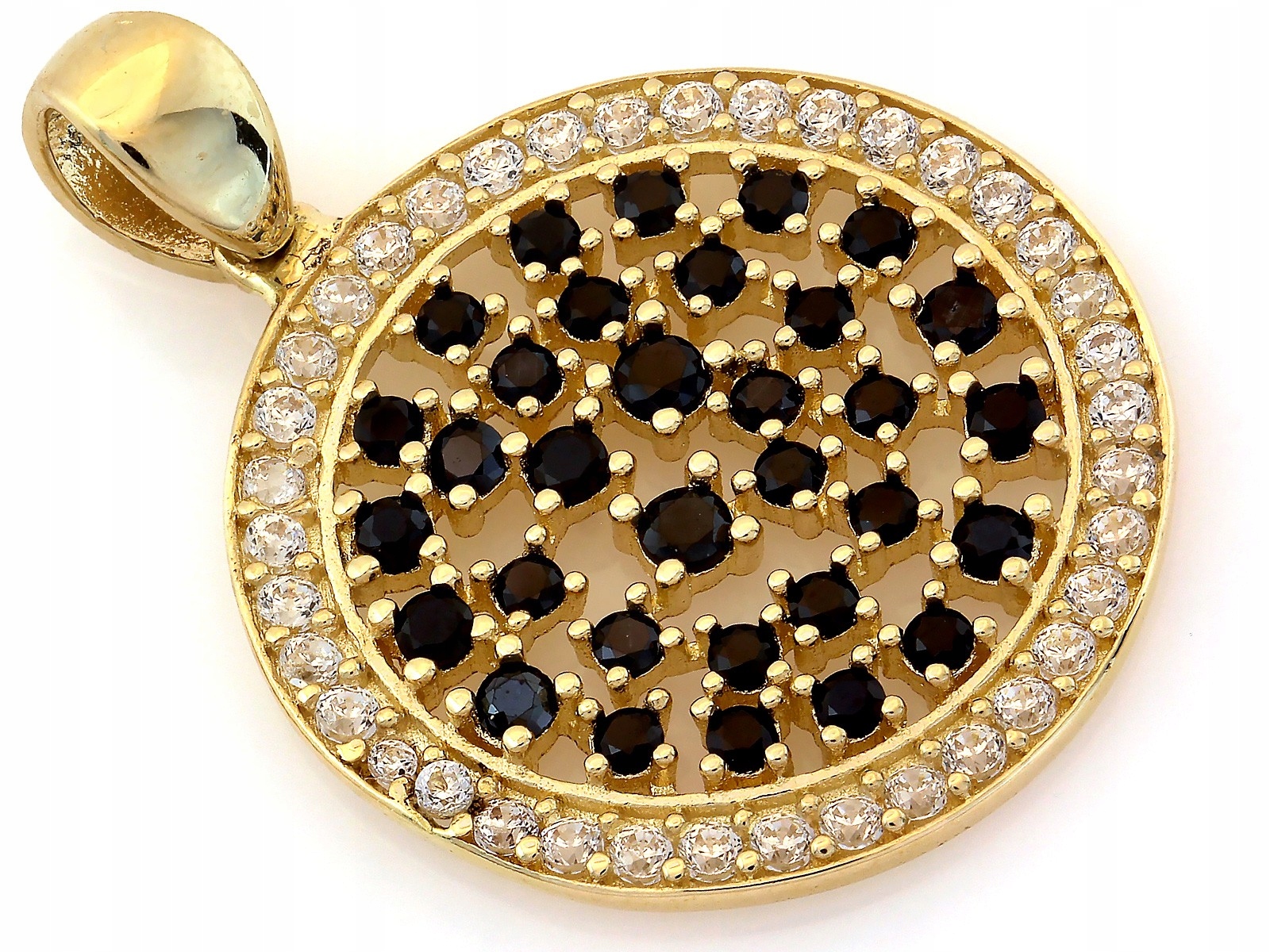 Zlatý přívěsek pr. 585 kulatý s černými zirkony 2.12g jako dárek 14k
