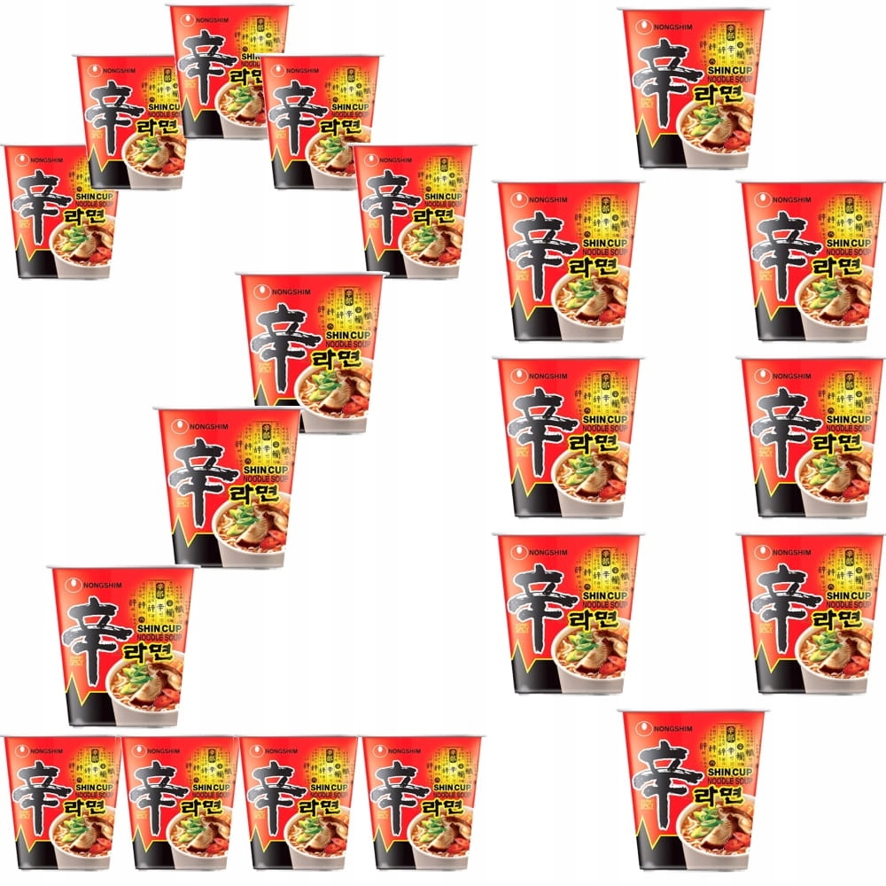 20 x Korejská Instantní polévka Shin Ramyun Ostrá Hot Hrnek Cup 68 g Nong Shim