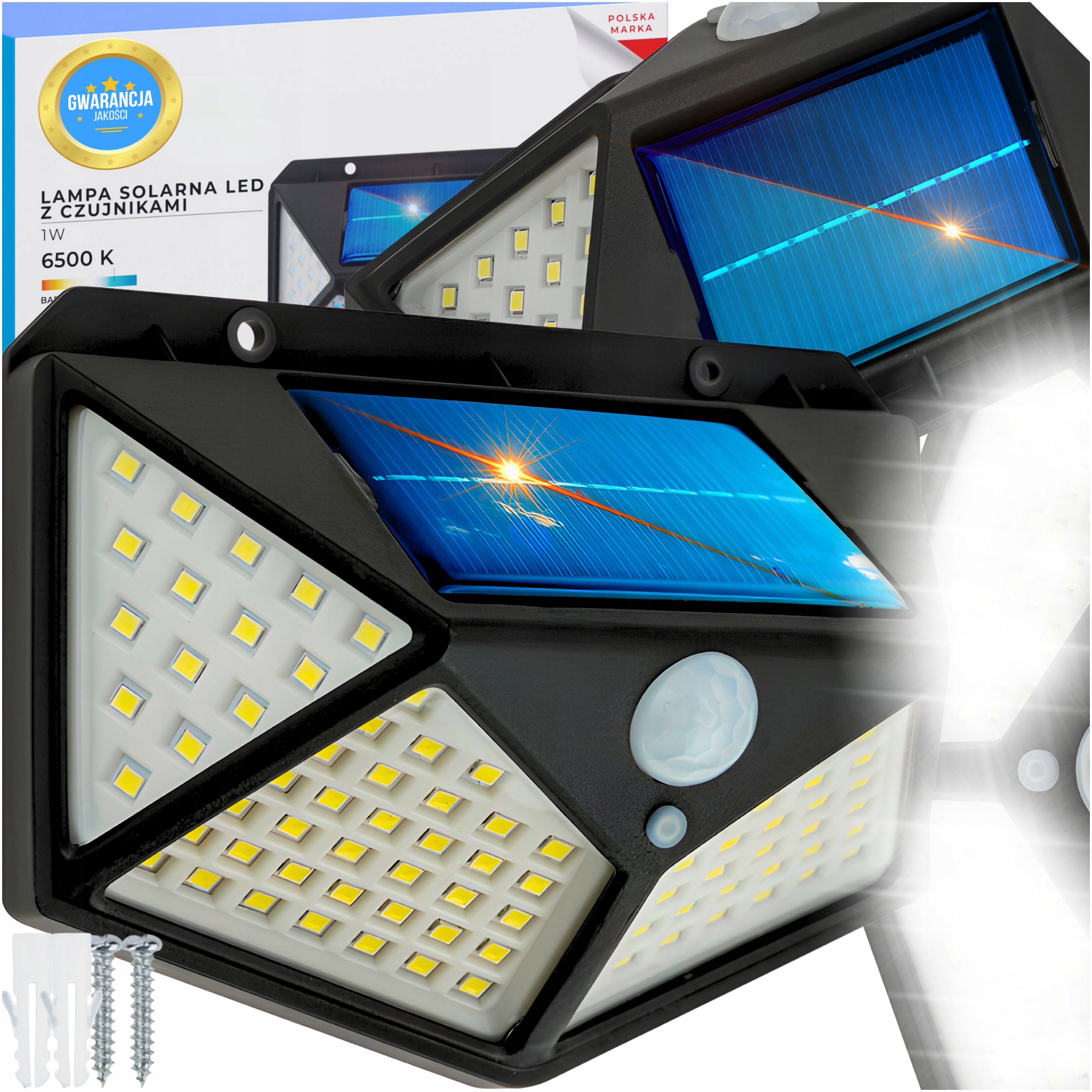LAMPA SOLARNA 100 LED Z CZUJNIKIEM ZMIERZCHU RUCHU ELEWACYJNA ŚCIENNA MOCNA
