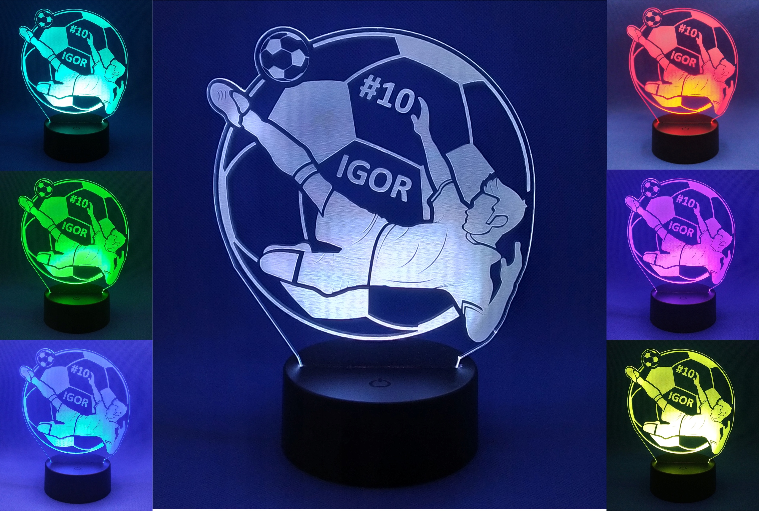 LAMPKA NOCNA 3D LED PIŁKARZ Z IMIENIEM NUMEREM PREZENT DLA FANA PIŁKA NOŻNA Kolekcja Piłka Nożna Piłkarz
