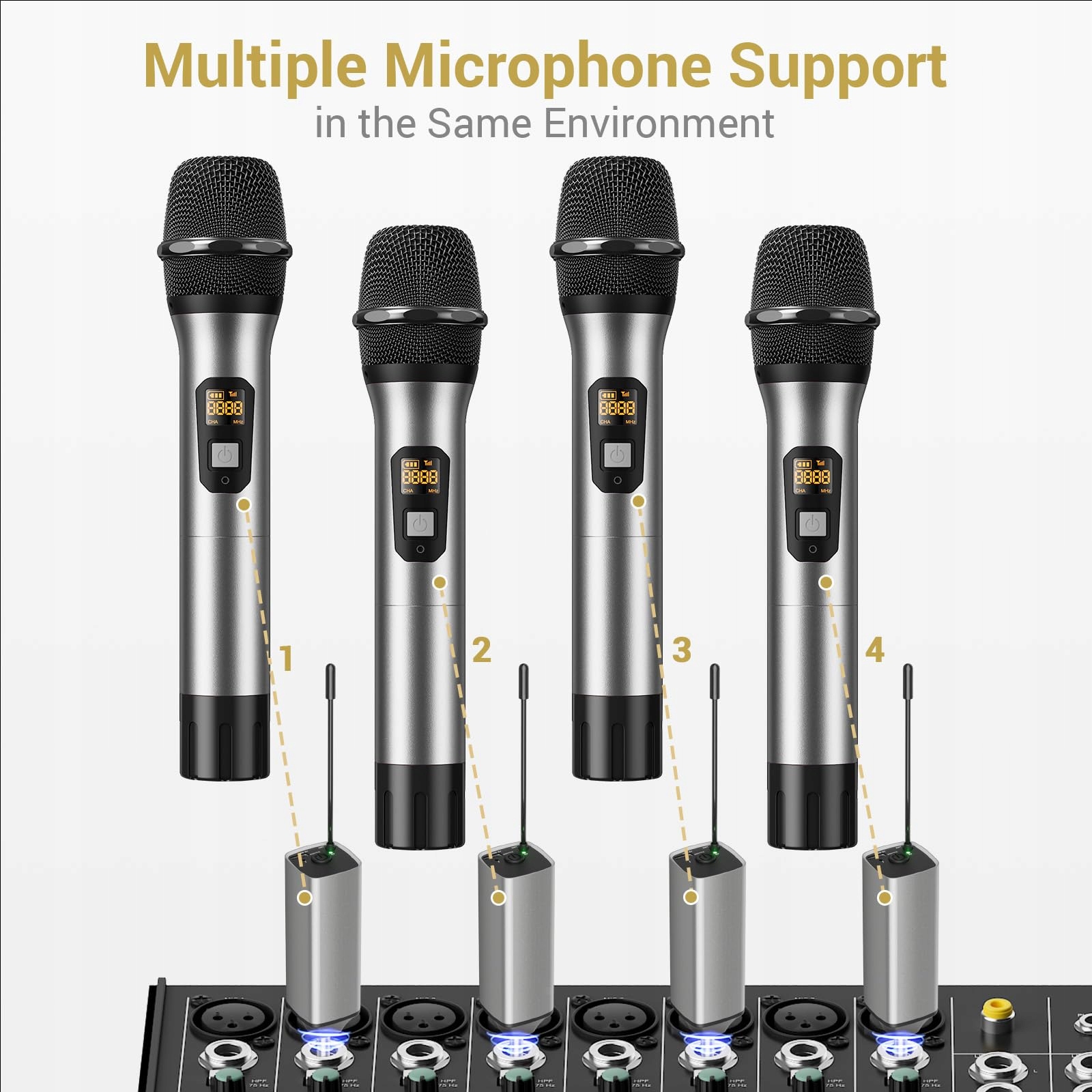 TONOR Mikrofon Bezprzewodowy UHF System Karaoke PA 60m Srebrny — miniatura 7
