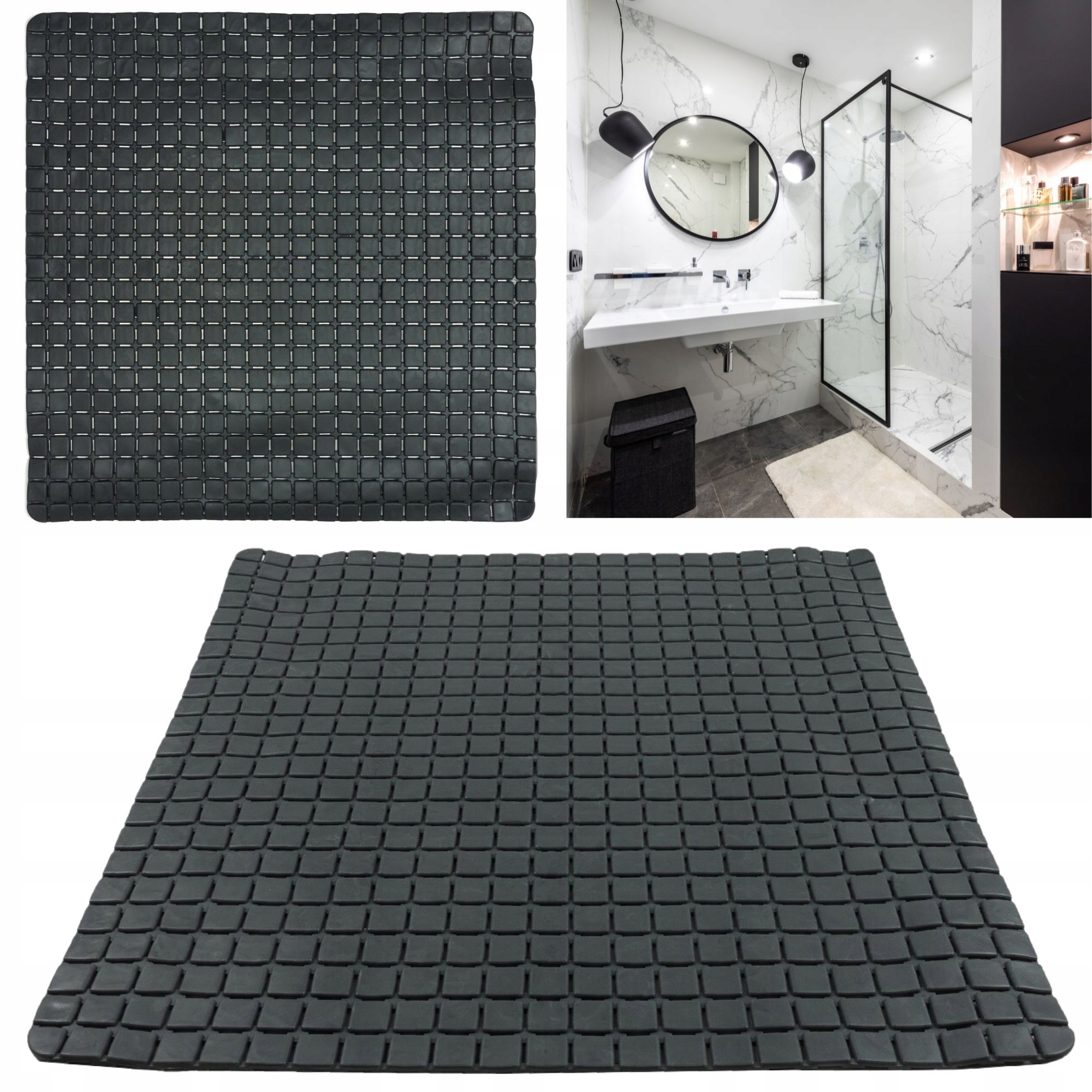 MATA ŁAZIENKOWA ANTYPOŚLIZGOWA POD PRYSZNIC BRODZIK WANNE 53x53cm CZARNA
