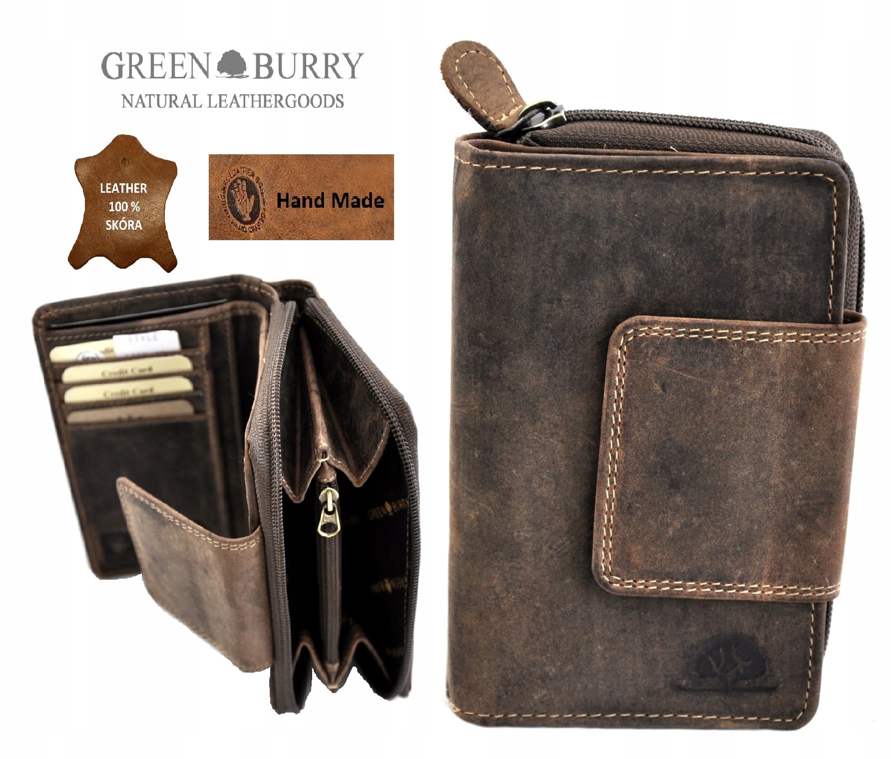 PORTFEL ZAPINANY SKÓRA VINTAGE GREENBURRY 1815-25