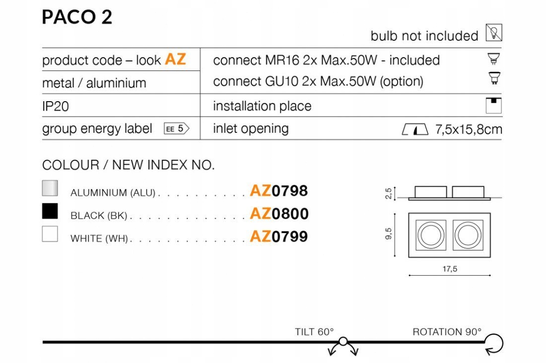 Oprawa wpuszczana oczko Paco 2 AZ0798 Azzardo Kolor odcienie szarości i srebra