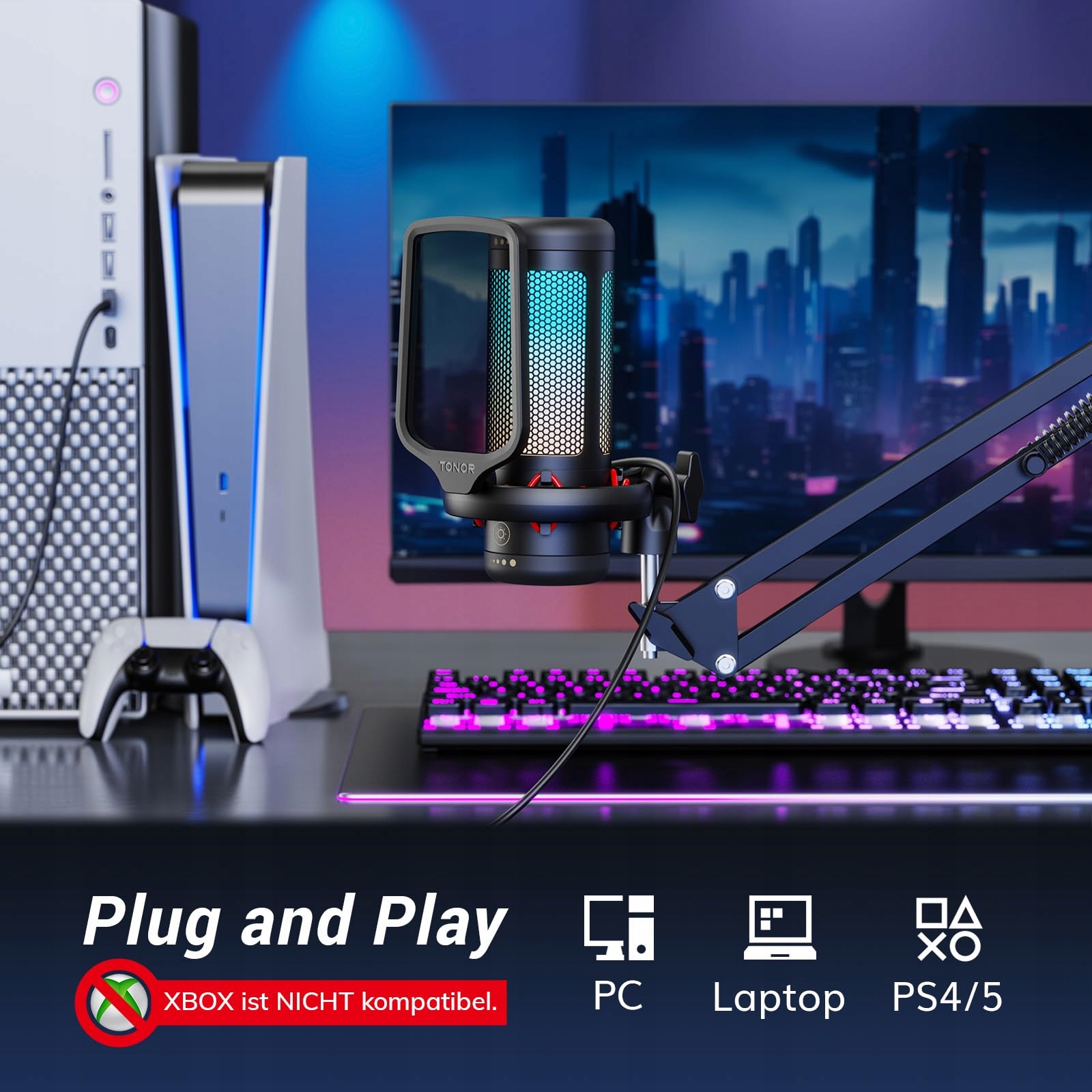 TONOR RGB Mikrofon Gaming USB Zestaw PC z Mikrofonem do Streamingu — miniatura 2