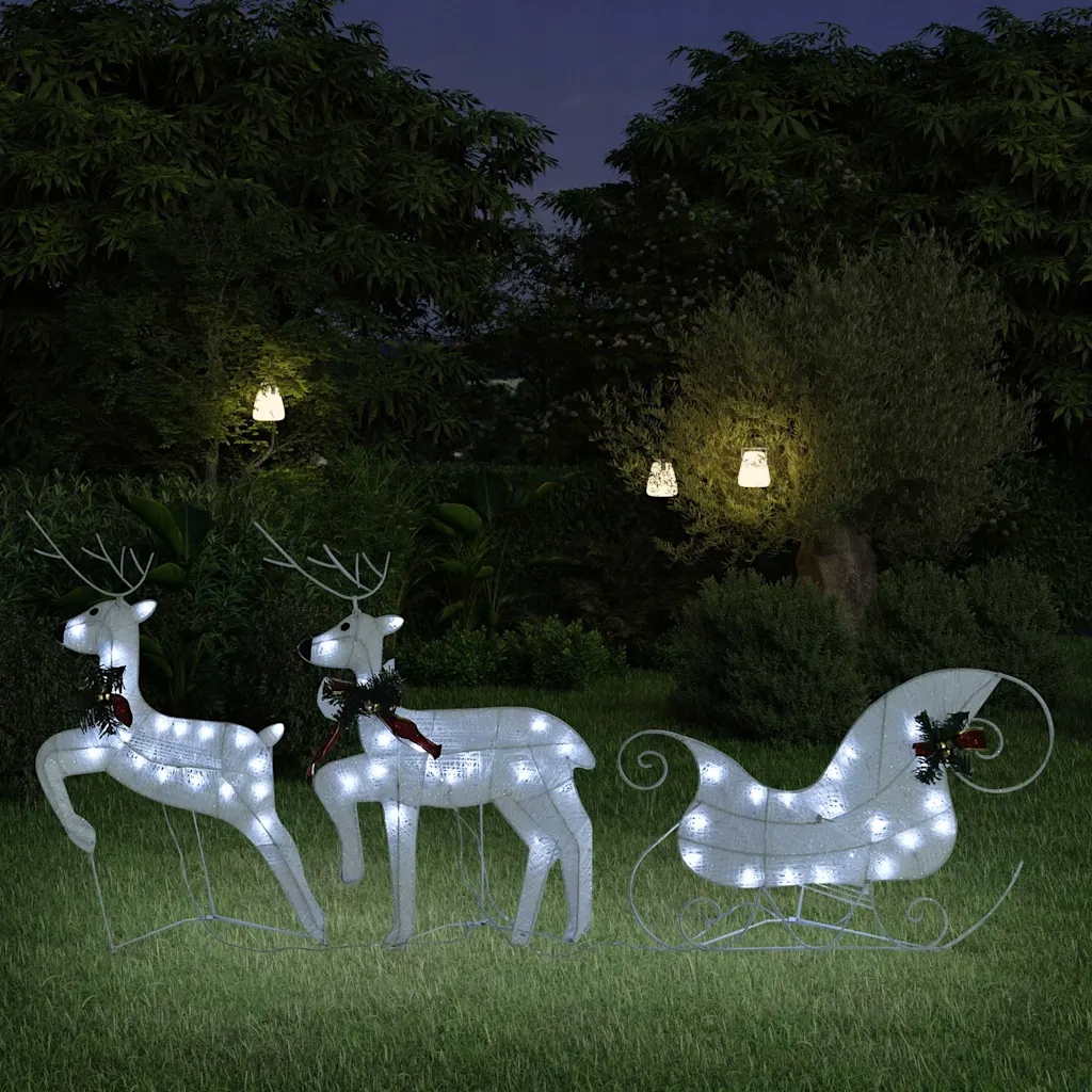 vidaXL Vánoční sobi se sáněmi 60 Led diod do exteriéru bílá