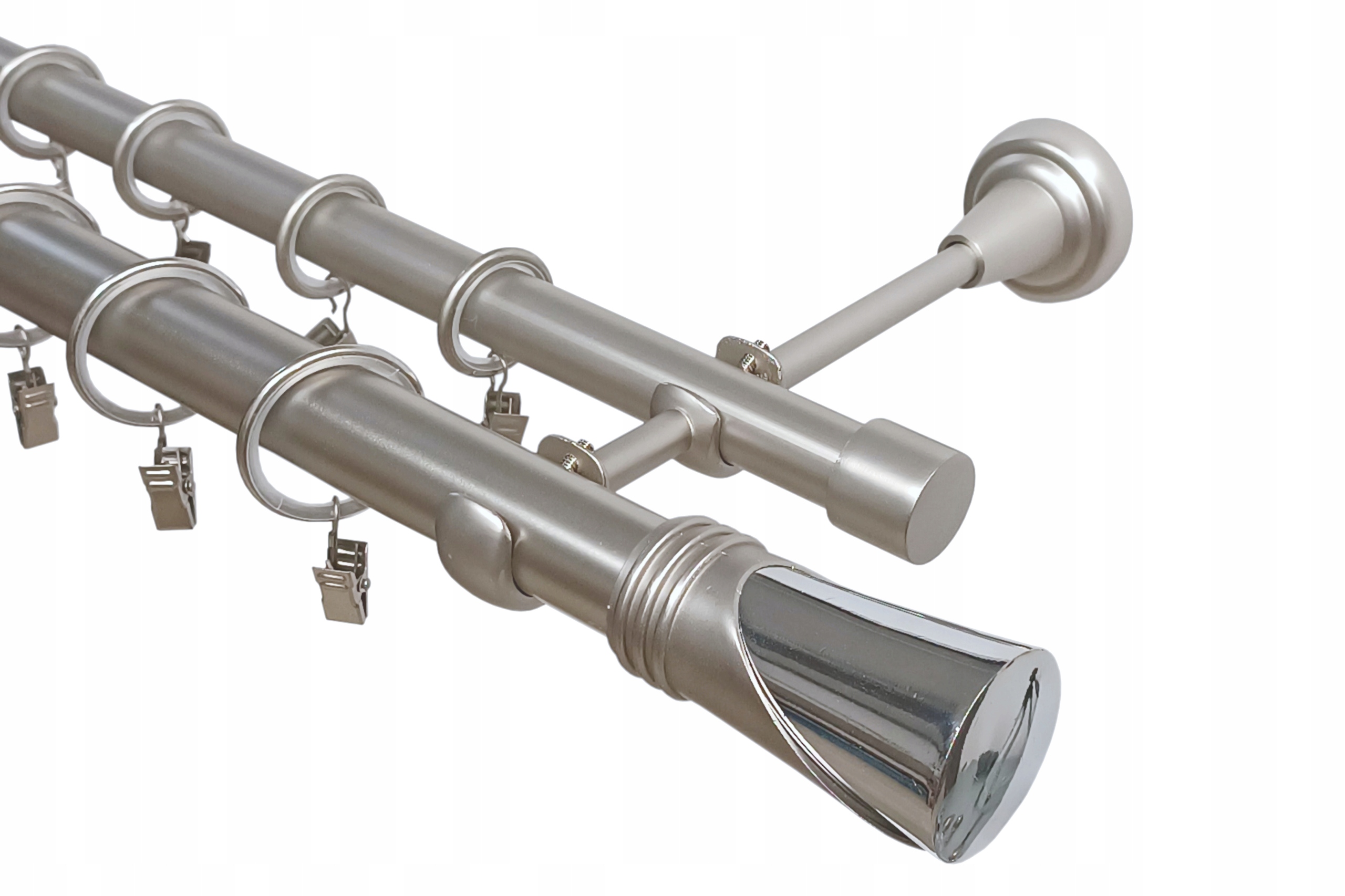 Dvojitá Garnýž kovová saténová s mixem koncovek Imperia Deco 25+19 mm 280 cm