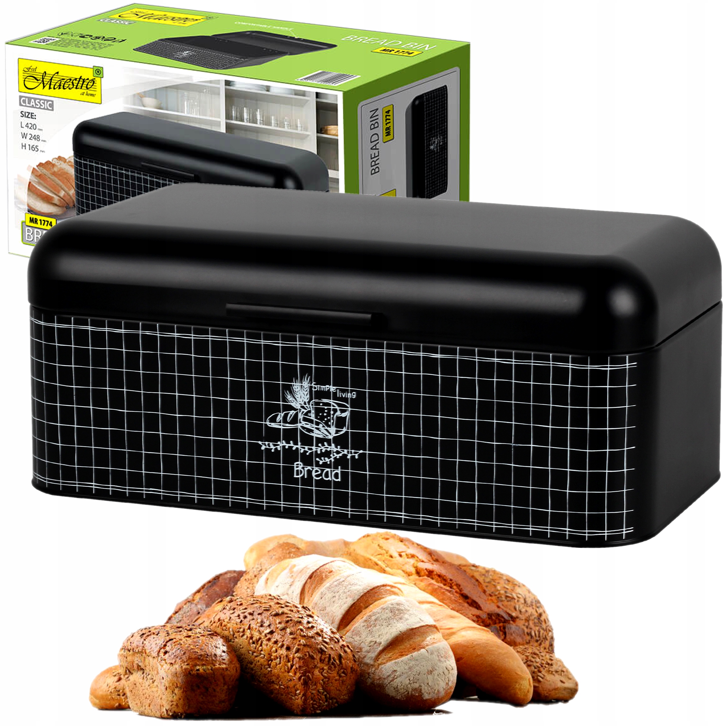 DUŻY CHLEBAK pojemnik na pieczywo bułki chleb METALOWY MAESTRO MR-1774