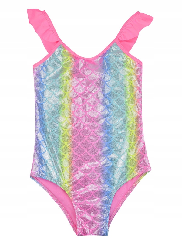 STRÓJ KĄPIELOWY jednoczęściowy PASTELOWE BŁYSZCZĄCE WZORKI 104/110 N009i