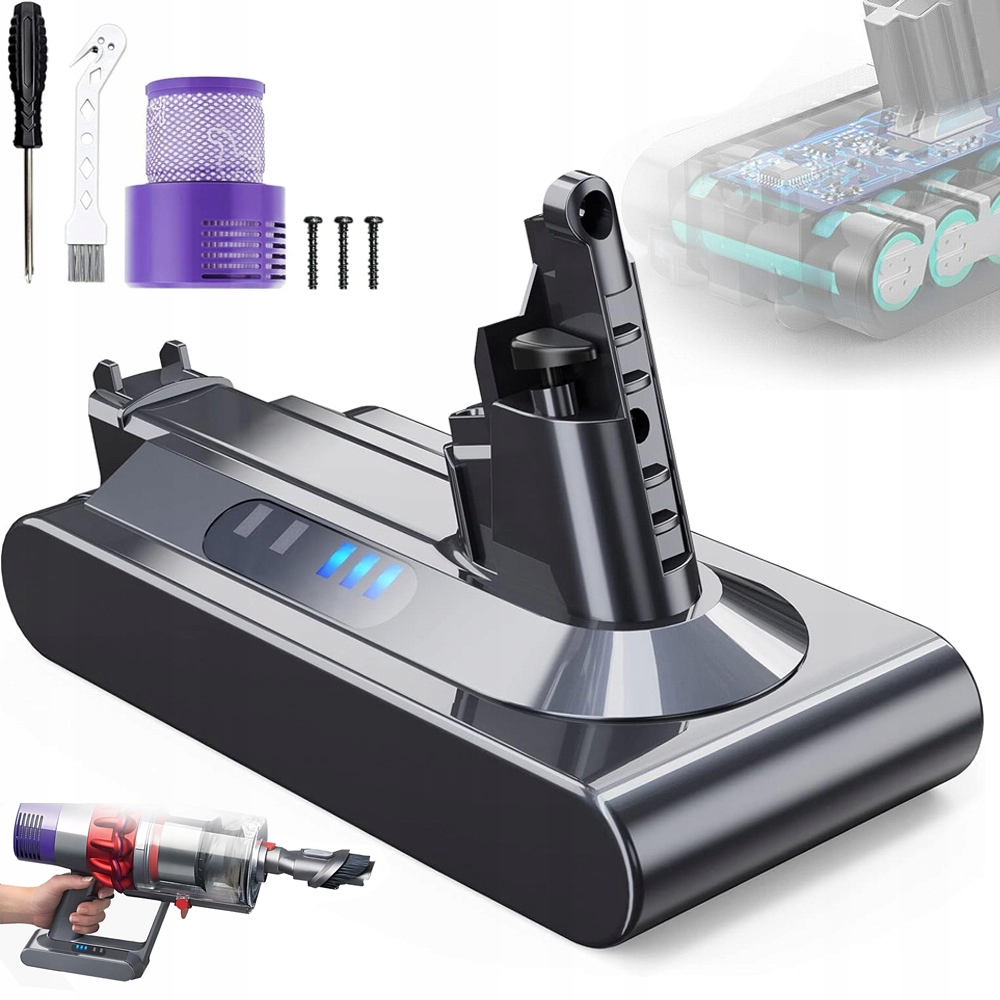 Baterie Do Vysavače Ds V10, Náhrada 6000 Mah, Filtr, Nářadí Součástí Balení