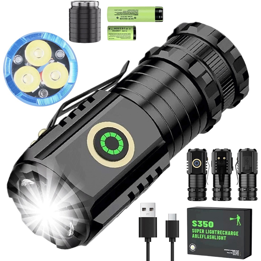 Latarka Ipx5 Z Magnesem I Klipsem, 5 Trybów, Usb, Z Akumulatorem, Czarna