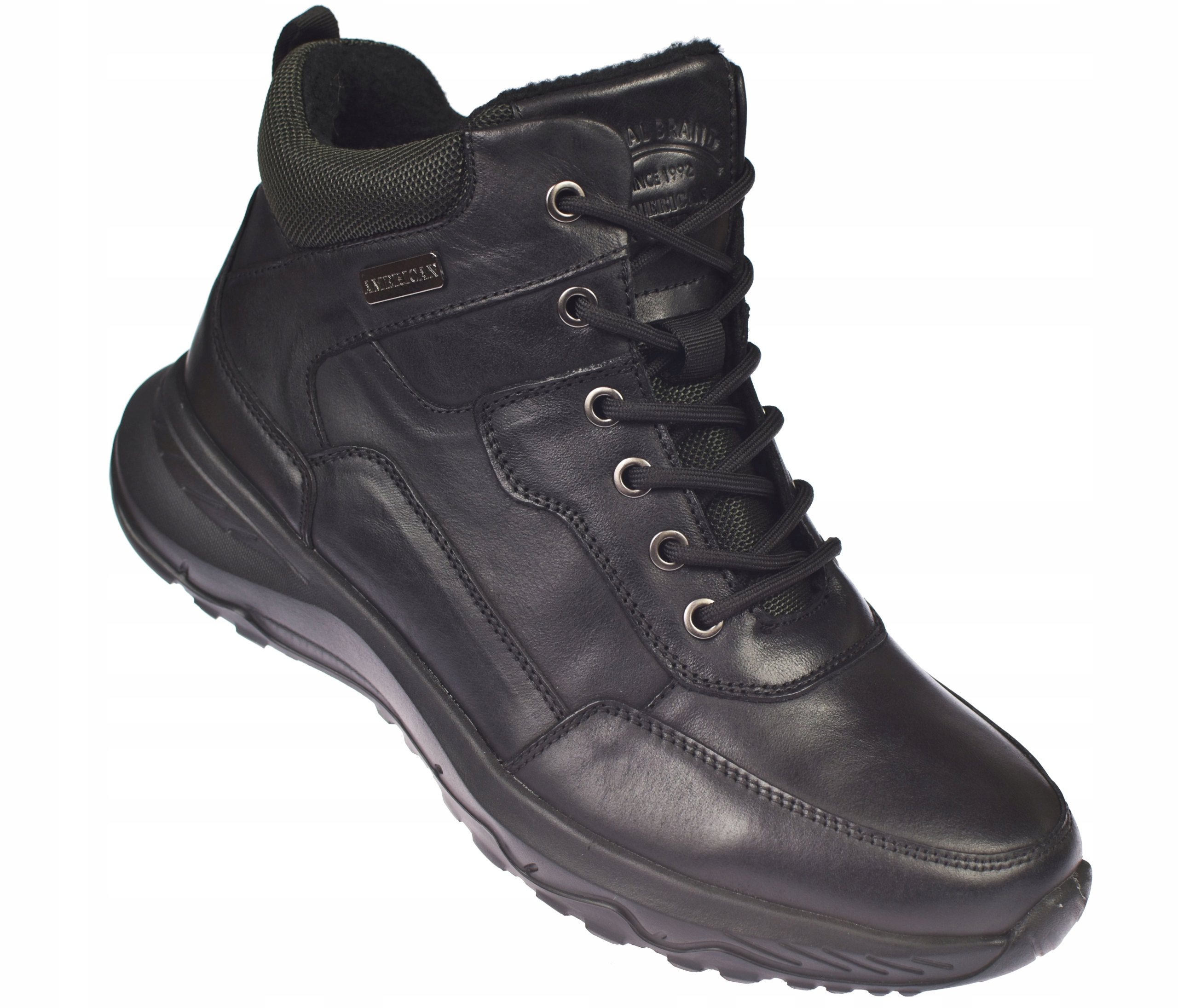 Pánské kožené trekové boty CY164 černé zateplené vel 42