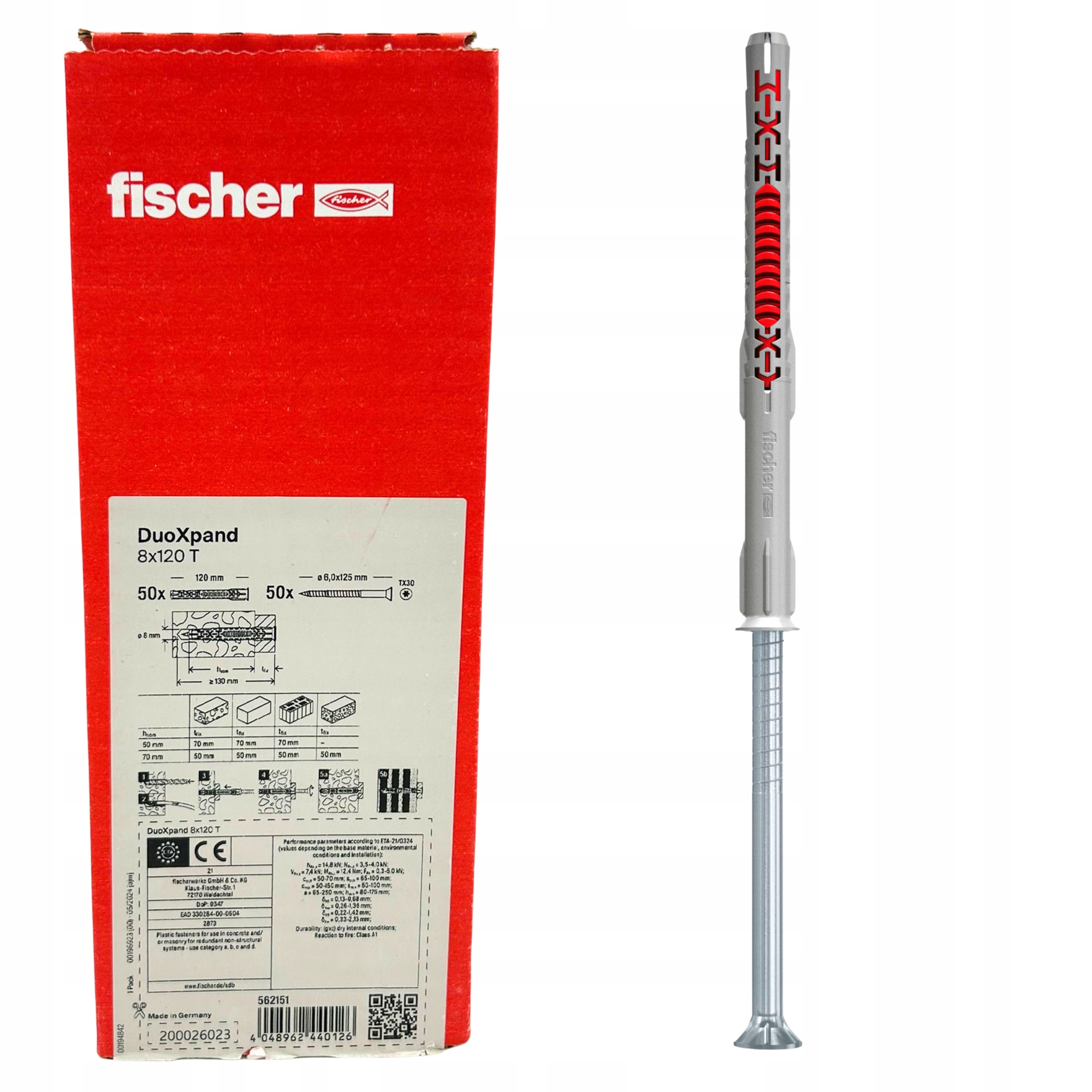 Fischer DuoXpand 8x120 T rámové kolíky 50 ks šroub pozink TX30 Eta