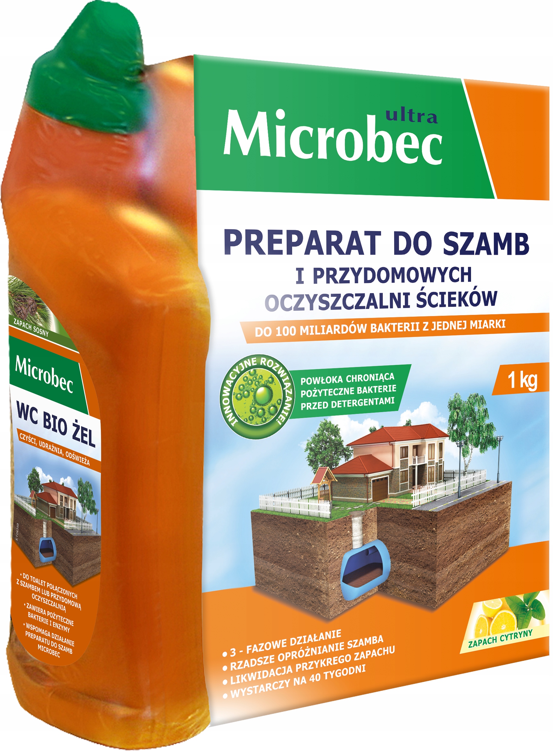 Microbec Ultra Přípravek na septiky 1 kg – vůně citronu Gel 500 ml Bonus