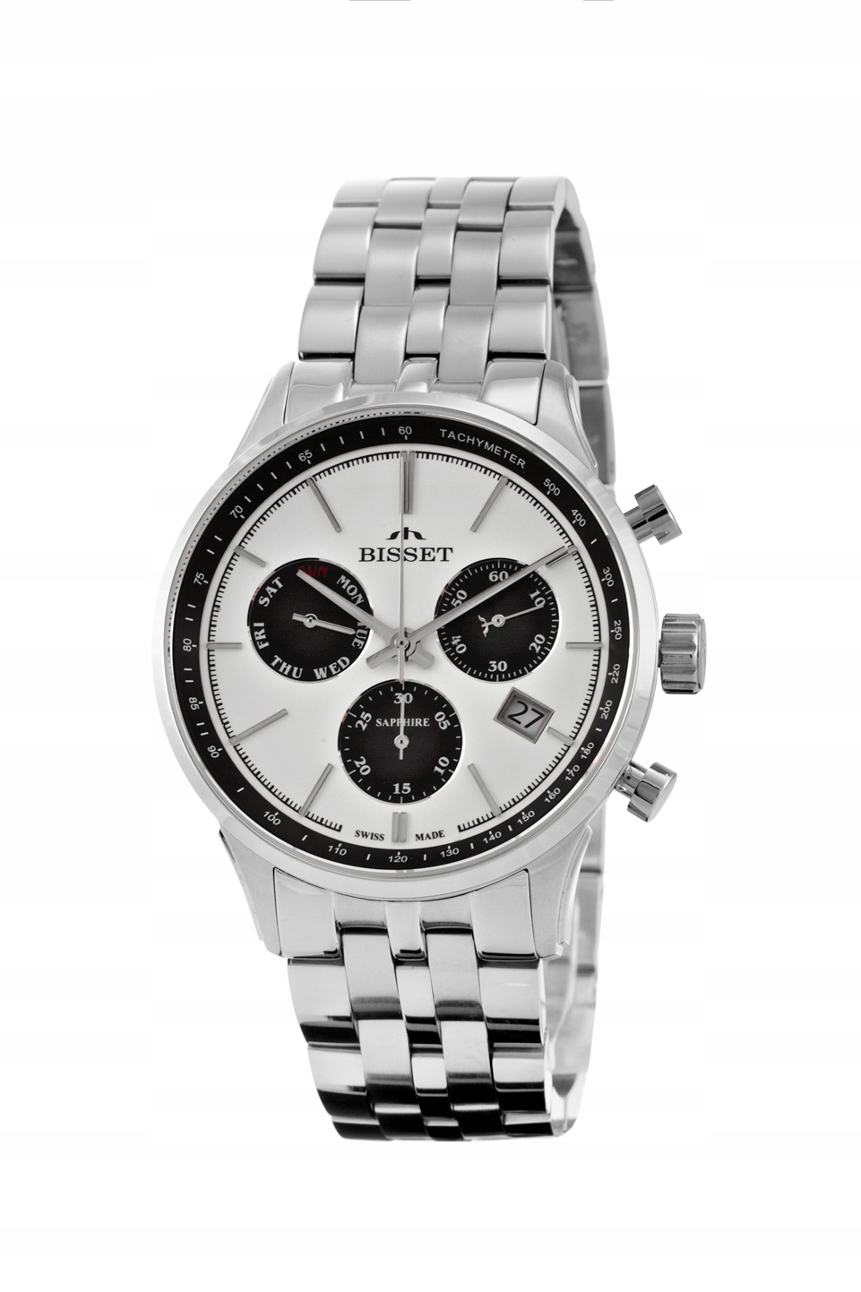 Švýcarské elegantní Pánské hodinky Bisset BIS1670 safírová datová krabička Gravírování