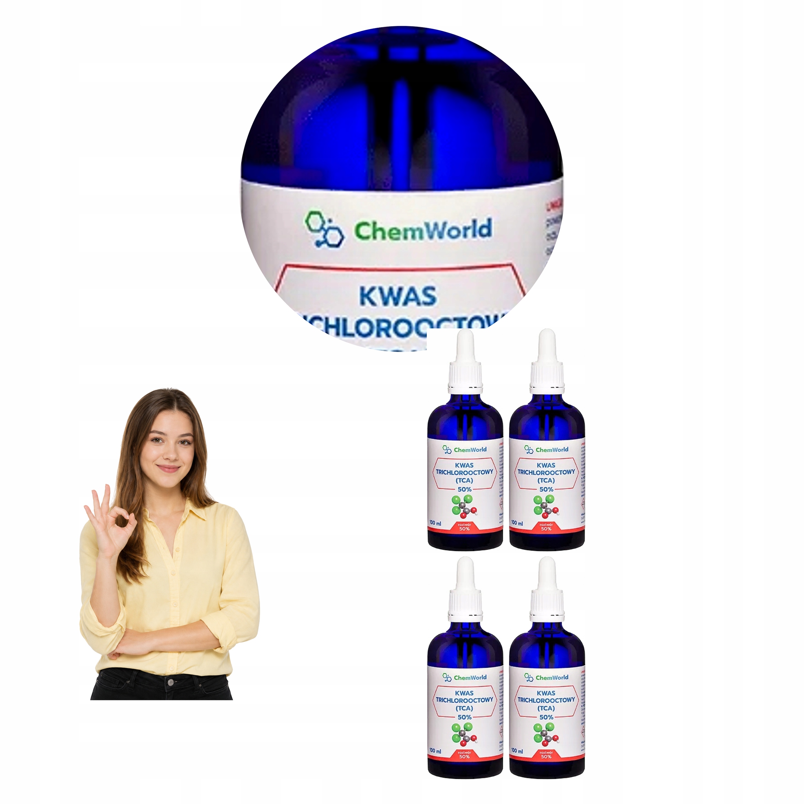 4x Chemworld Kwas Trichlorooctowy 50% Tca Trójchlorooctowy Peeling 100 ml