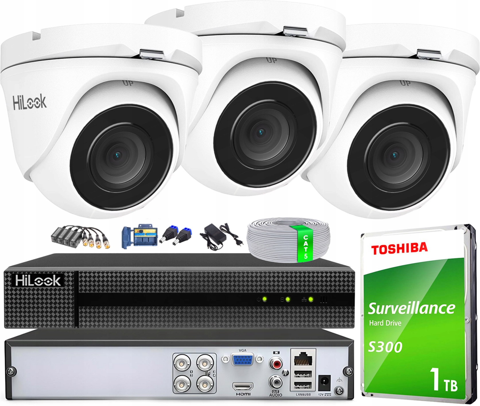 Monitorovací sada 3 kamer FullHD Ahd Cvbs CVI Tvi Rekordér Disk 1TB