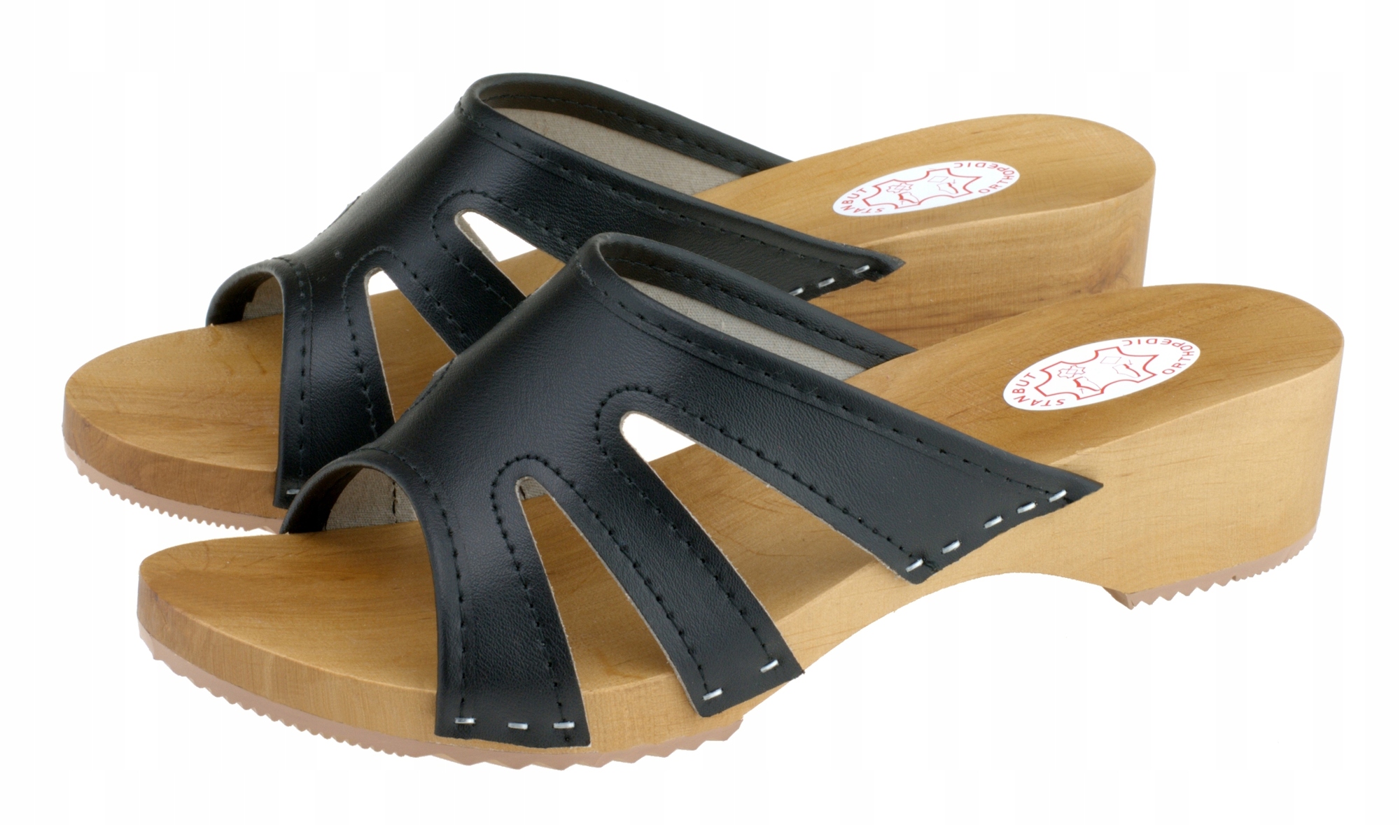 

Klapki drewniane z trzema paskami, Czarne 37