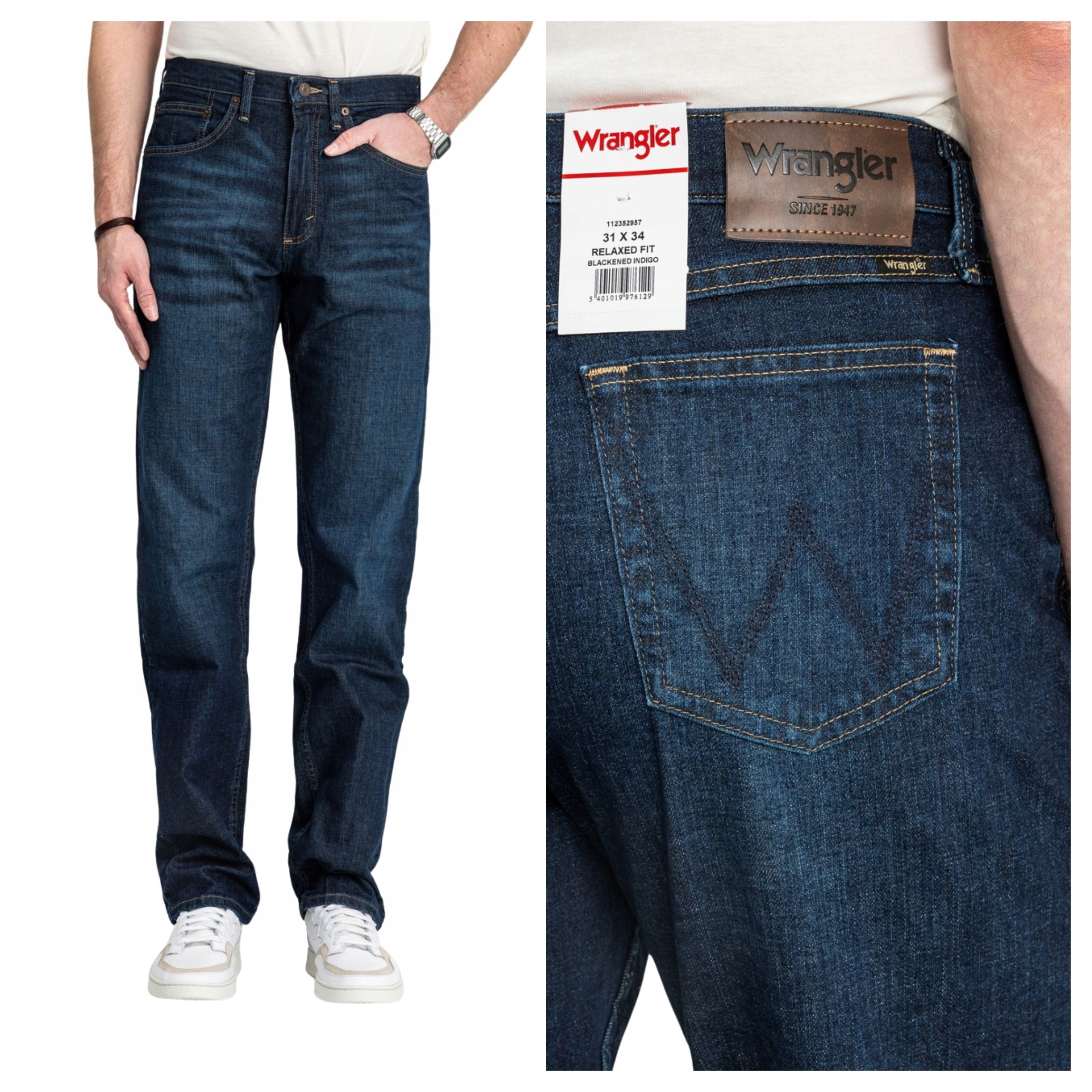 Pánské džínové kalhoty Wrangler Relaxed Fit Tmavě modré Jednoduché džíny W36 L32
