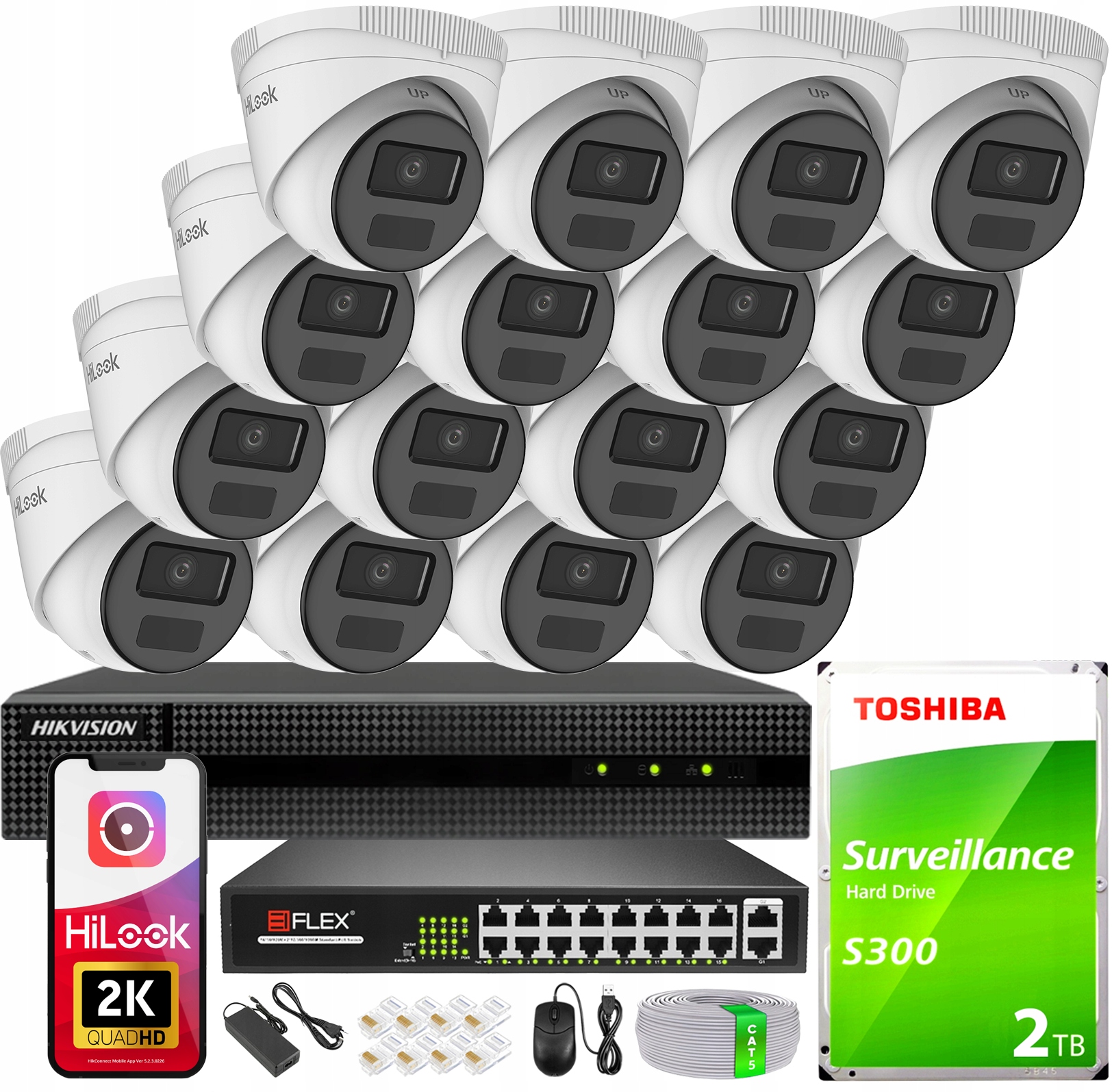 Ip monitorovací sada Hikvision 16 kamer 4Mpx Detekce Aplikace PoE