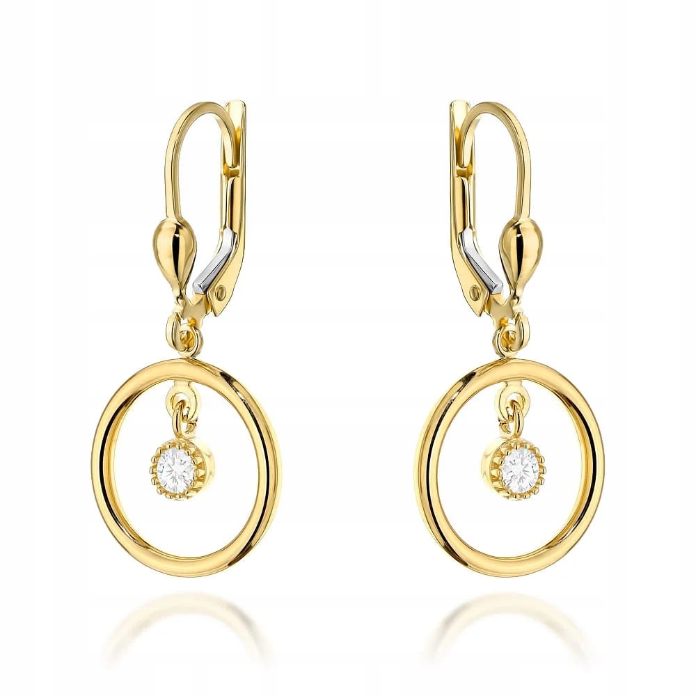 Náušnice zlaté 585 kroužky zirkon na anglickém zapínání jako dárek 14kt