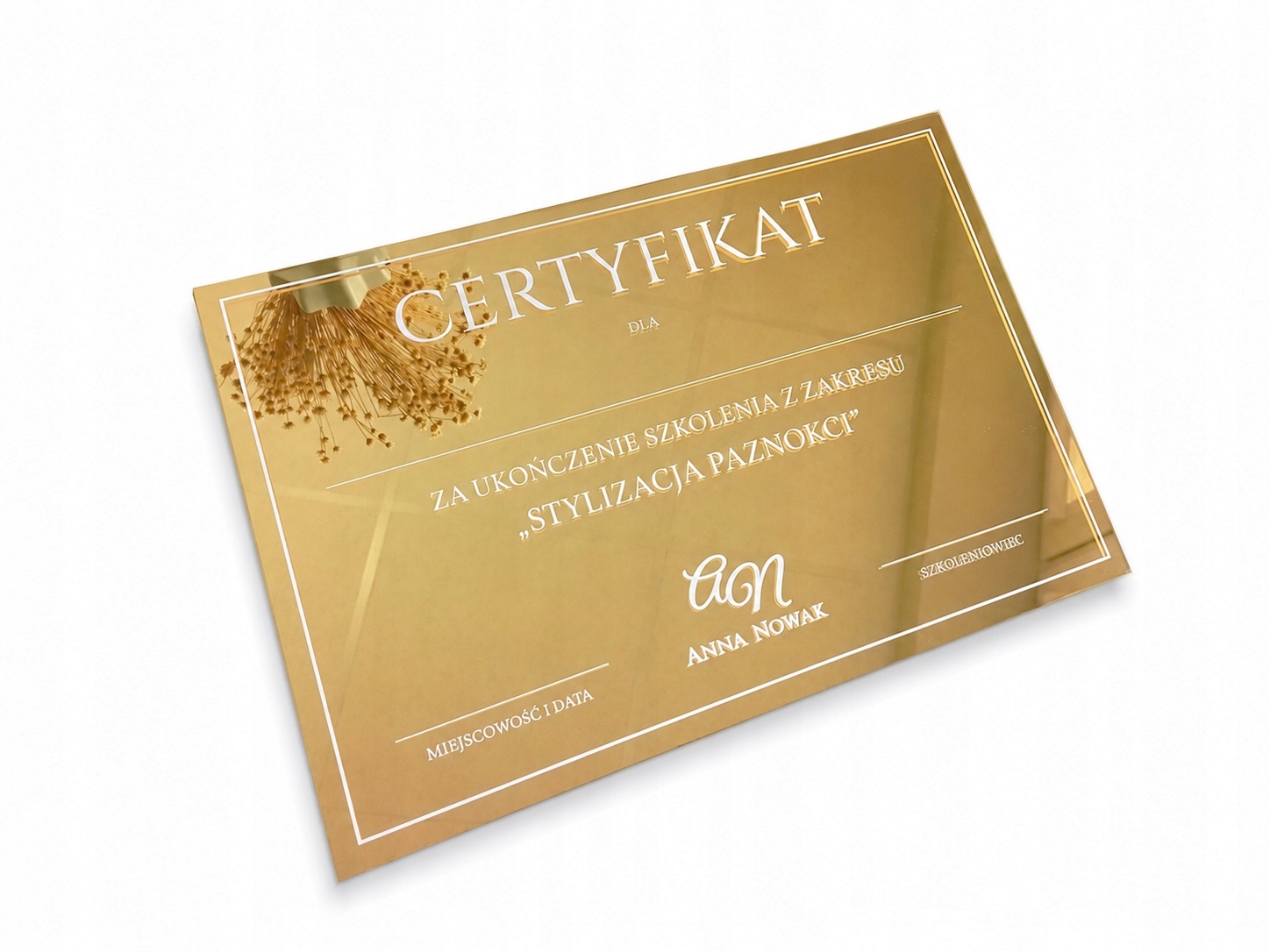 Certifikát Diplom Akrylový zrcadlový vzdělávací průmysl Beauty zlatý