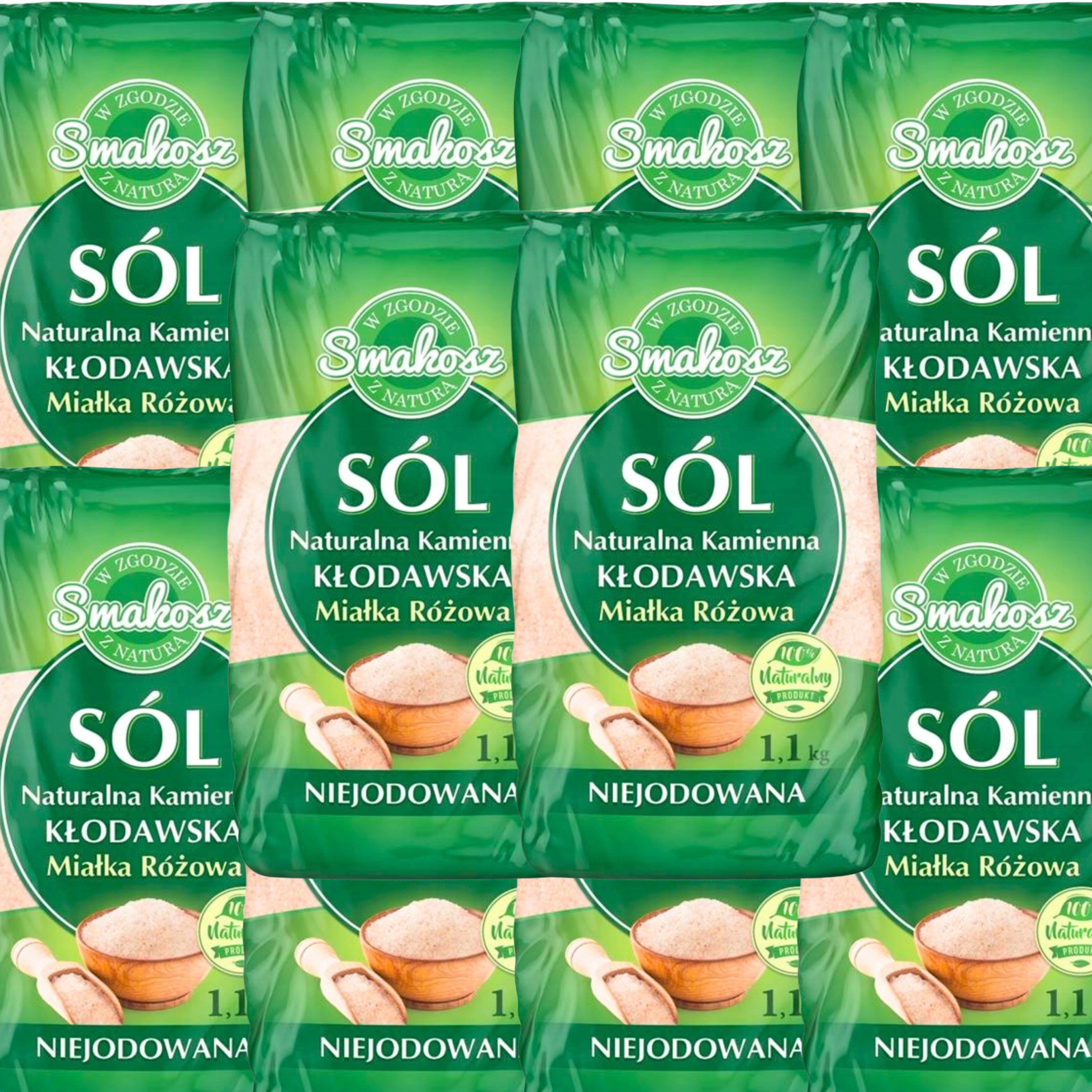 Zestaw Sól kamienna niejodowana miałka Kłodawska 1,1kg Smakosz
