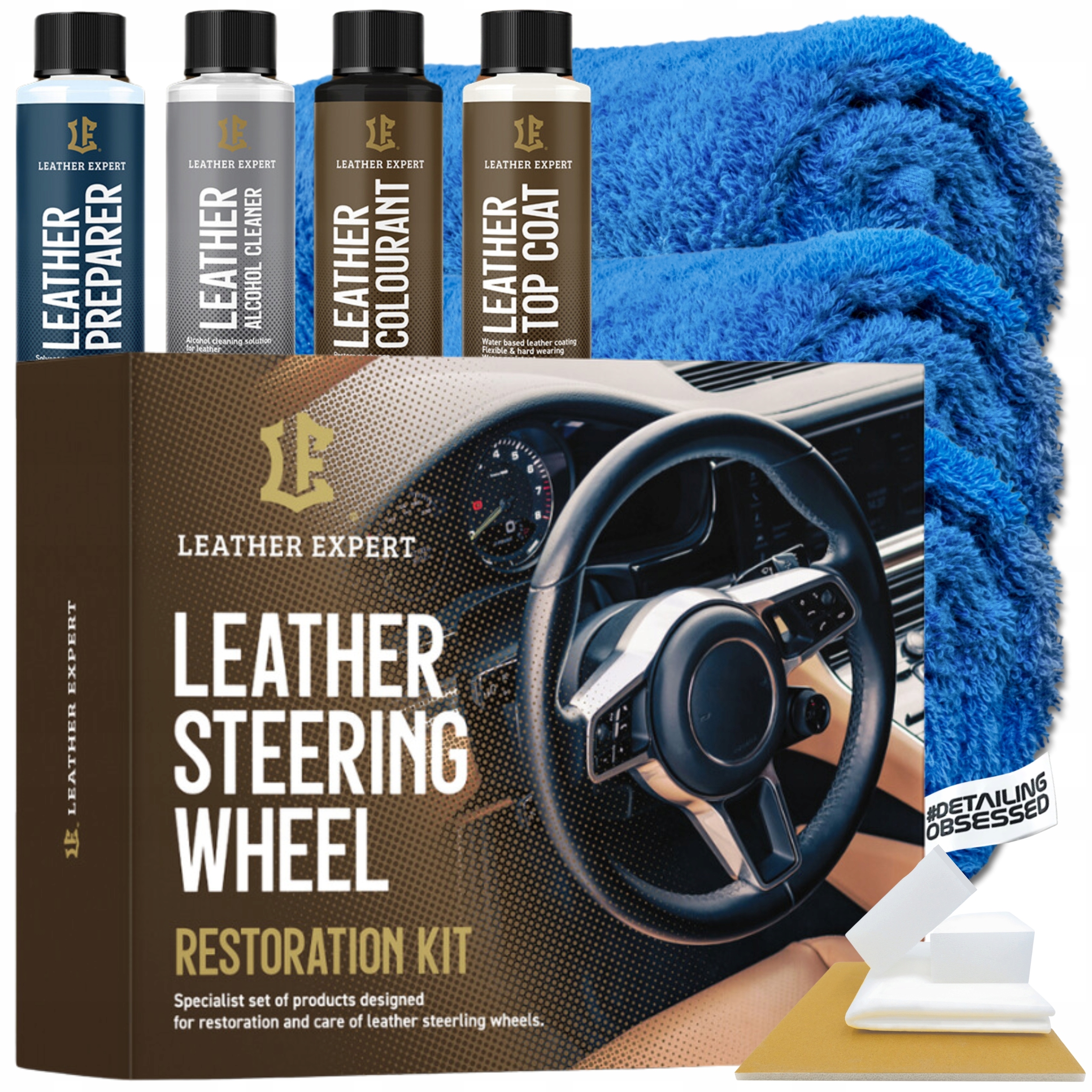 LEATHER EXPERT FARBA do naprawy kierownicy skórzanej gałki czarna 4x50ml