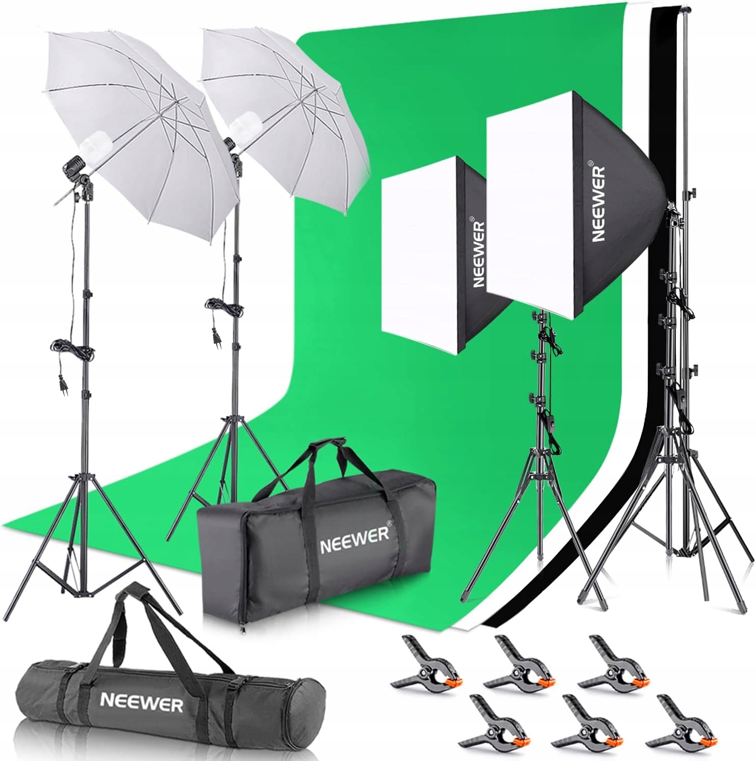 Neewer sada pro zavěšení pozadí 6x3 m osvětlení Softbox 800W 5500K deštník